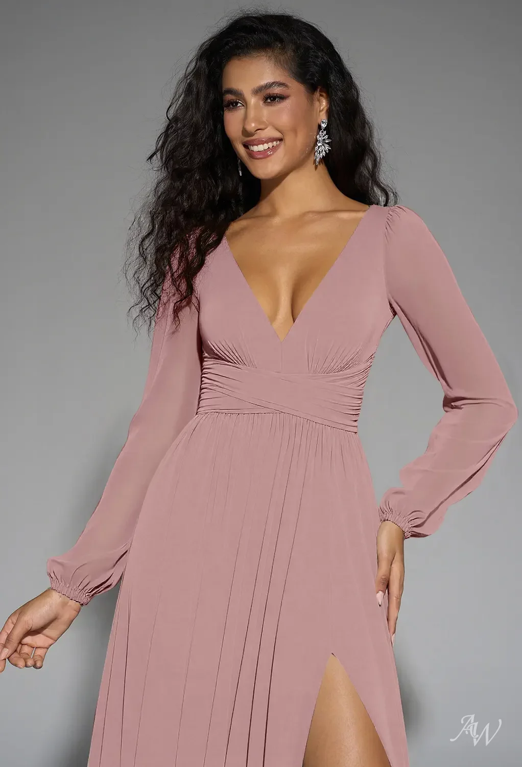 dusty pink dress for women Fashion Dusty Pink 2 piece Slit Prom Dress with Pockets main image 1