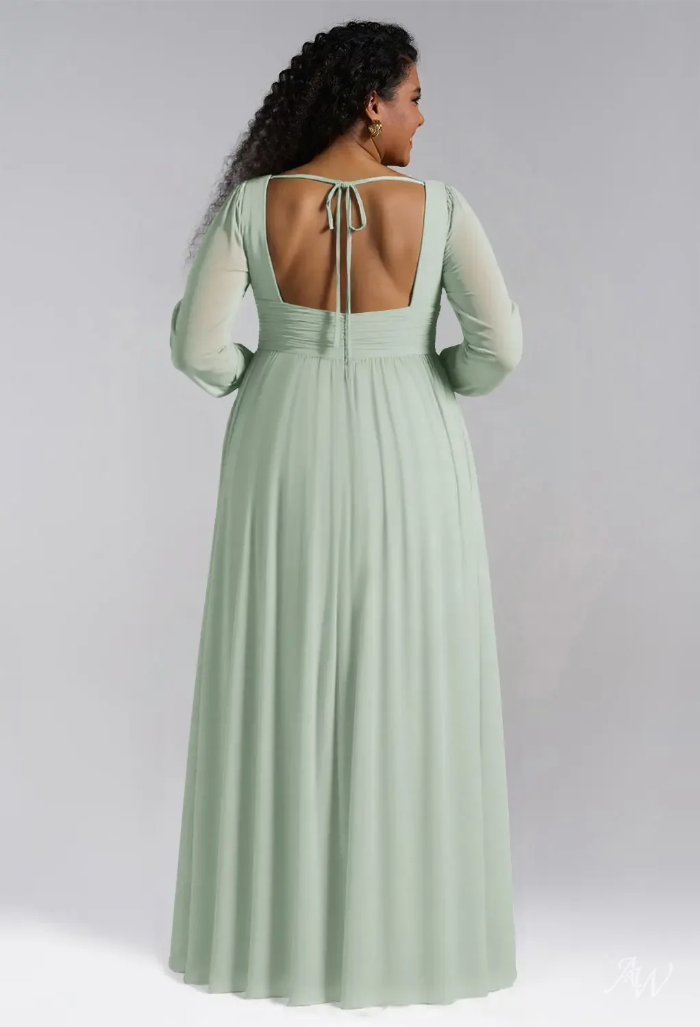 slim fit dress slacks Mermaid Puffy Sleeve Sage Green Satin Dress main image 0
