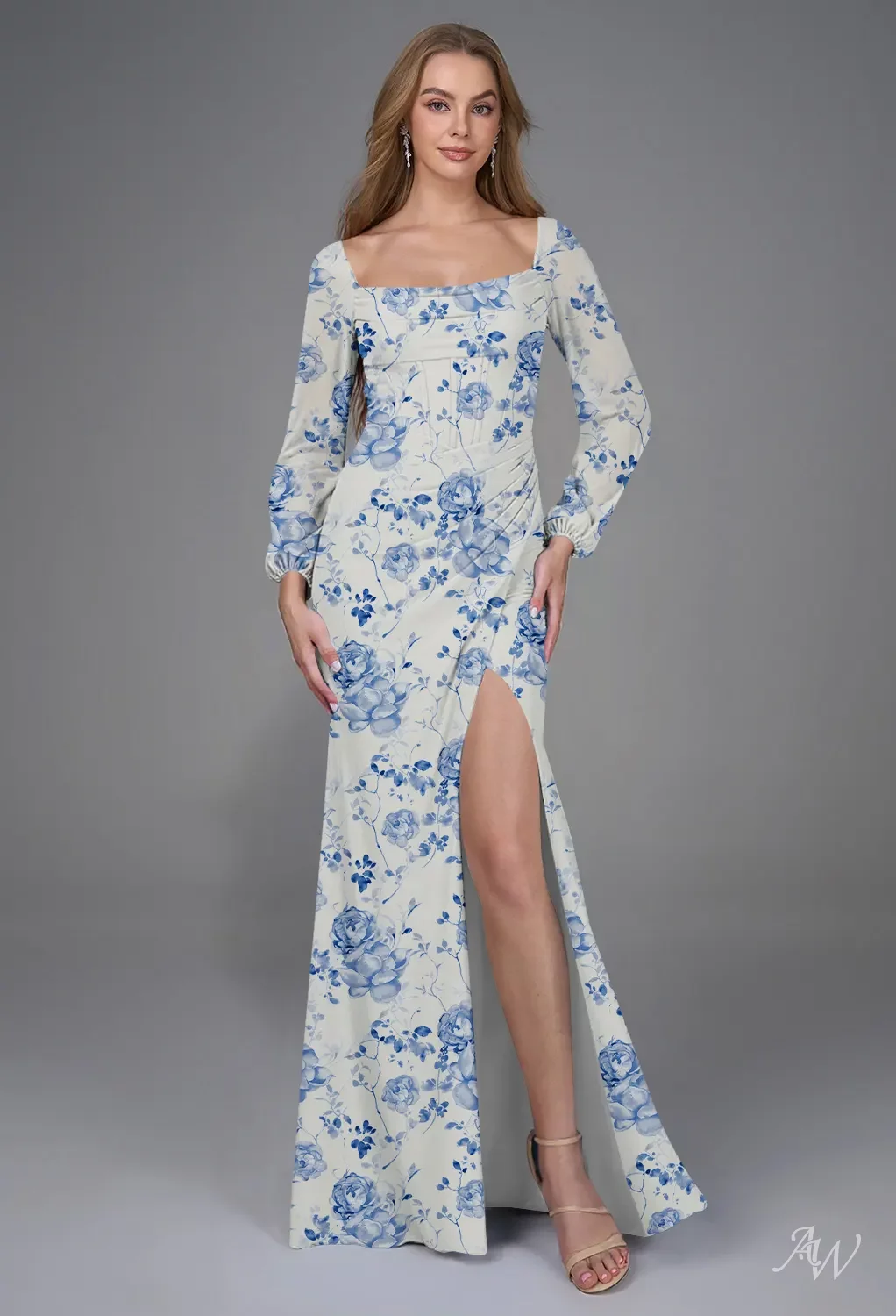 AW Kirsten Blue Botanical Floral Bridesmaid Dresses | AW.Bridal