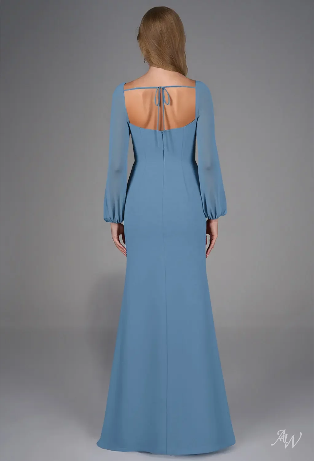 knee length dresses for ladies Dusty Blue Junior Bridesmaid Dresses with Elegant Sleeves