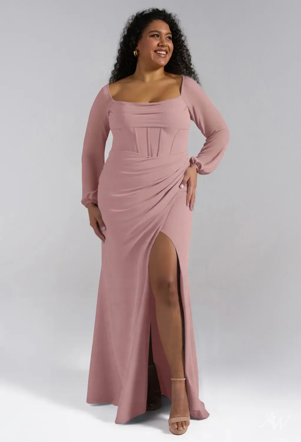 chinese dress ladies Dusty Rose Plus Size Chiffon Bridesmaid Dress Halter Maxi Gown Ivory Lace Bodice Open Back