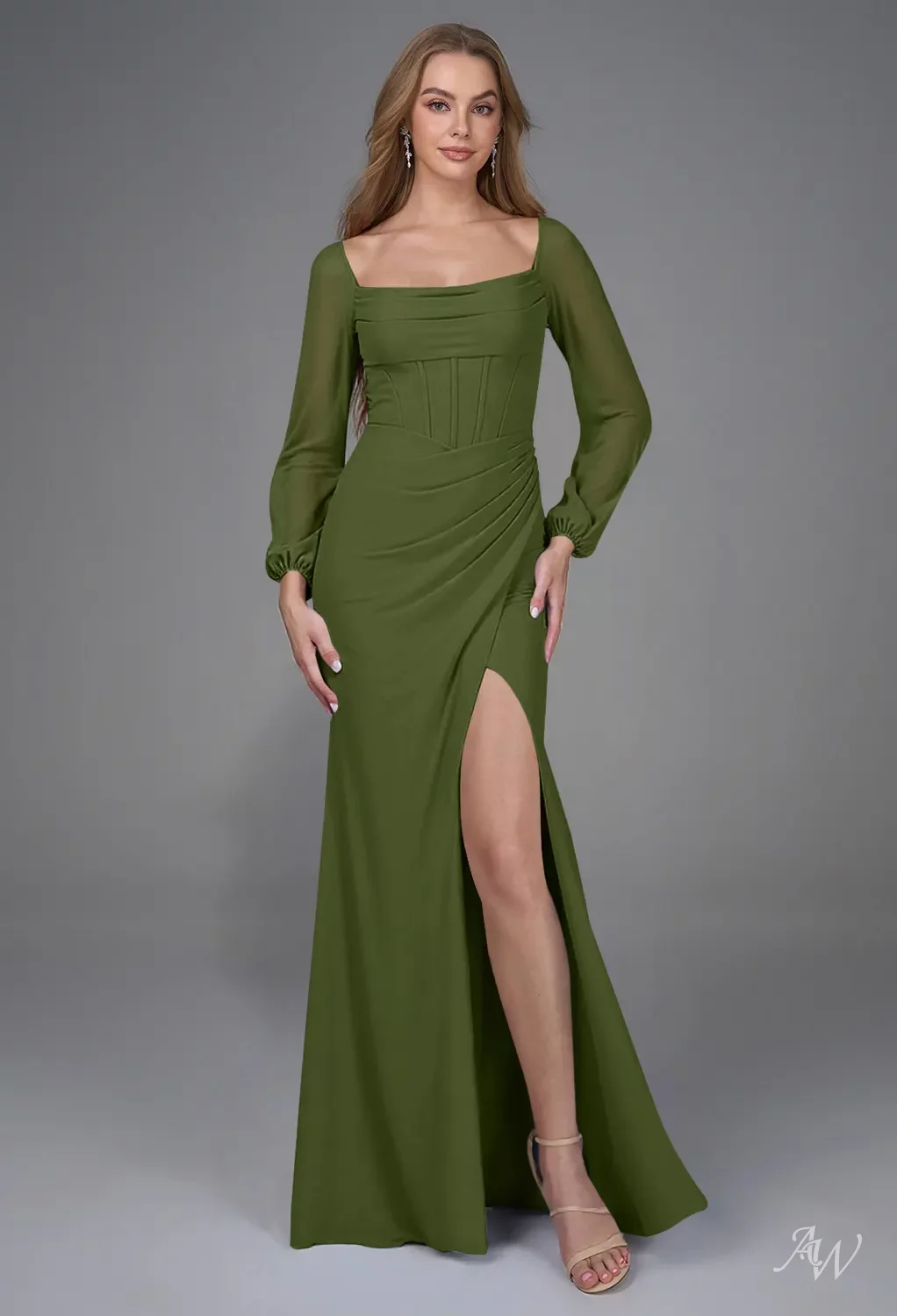 knee length dresses for ladies Shop The Stunning Kari Maxi Dress in Olive – Final Sale main image 0