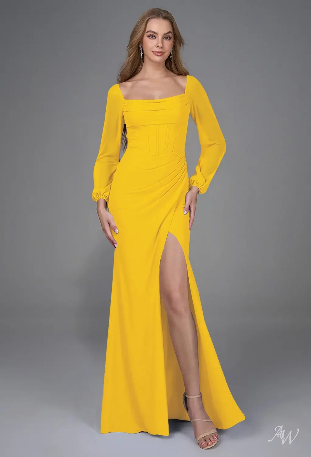 mustard yellow a line dress Satin Bridal A-line Skirt With Corset Top Paloma main image 1