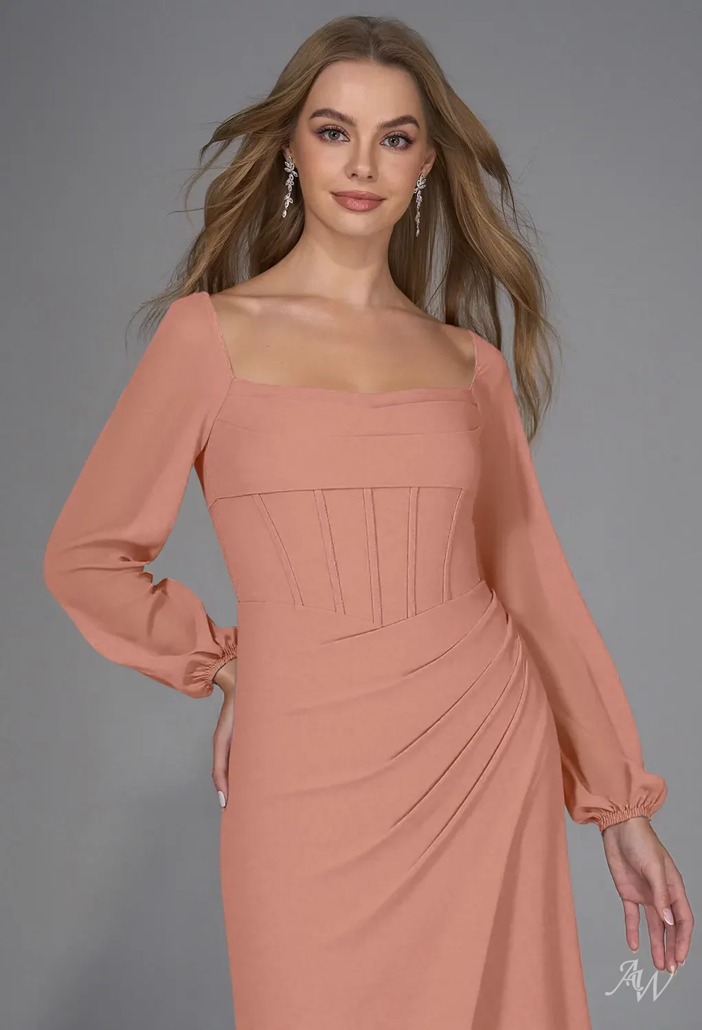 pink a line dress with sleeves Zapaka Women Pink Wedding Guest Dress with Ruffle Sleeves A Line V Neck Pleated Chiffon Long Formal Dress, Pink / US12