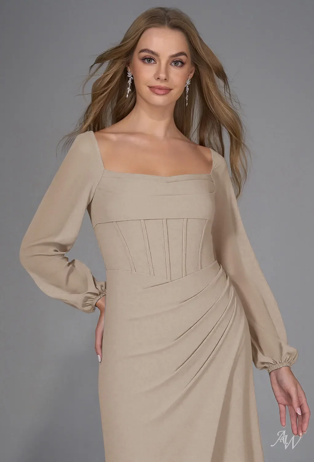 taupe cocktail dress with sleeves Women's Nights Together Dress, Brown