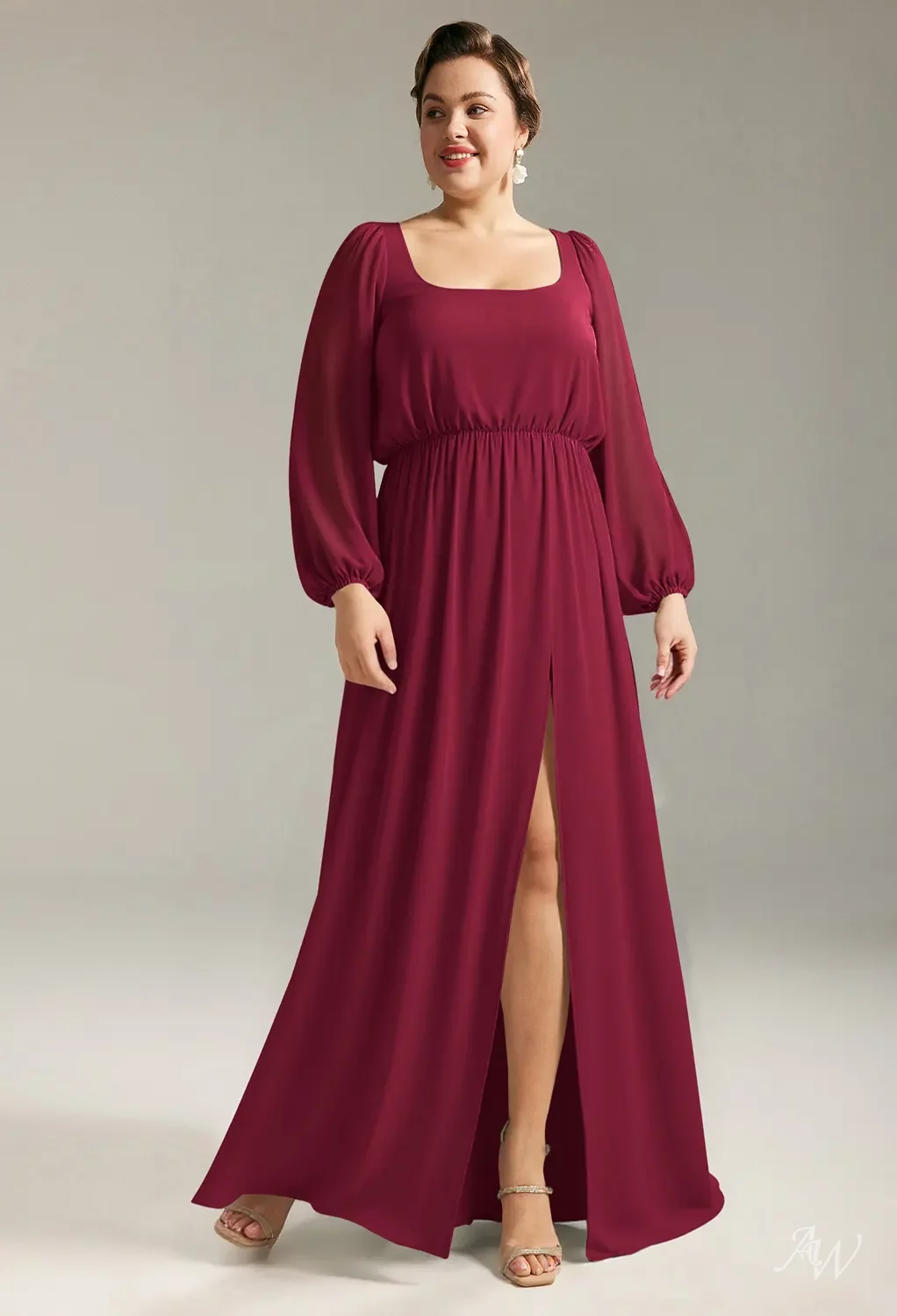 clearance plus size bridesmaid dresses Imani Graceful One Shoulder Slit Long Chiffon Plus Size Bridesmaid Dre