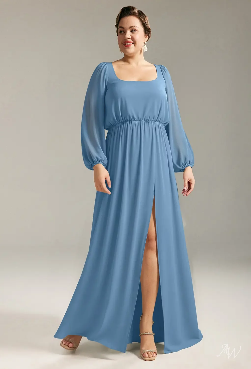 dusty blue plus size bridesmaid dresses AW.Bridal A-line Scoop/U-Neck Floor Length Puff Sleeves Split Long Dress 6 Empire Fabric gorgias_do_not_recommend HOUSE OF CB Kara SIZE:5 Yrs