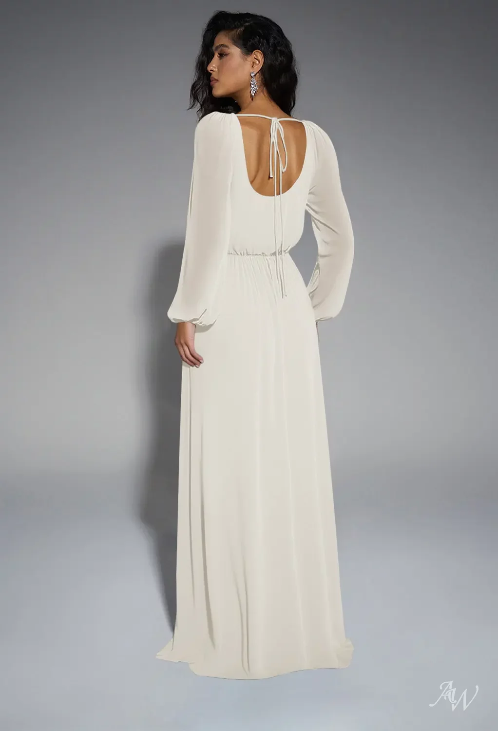 AW.Bridal A-line Scoop/U-Neck Floor Length Puff Sleeves Split Long Bridesmaid Dresses Dress Ivory Size 6
