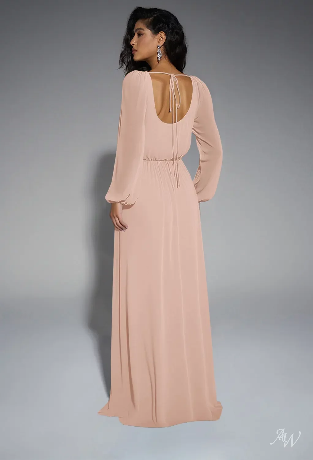 pearl pink bridesmaid dresses AW.Bridal A-line Scoop/U-Neck Floor Length Puff Sleeves Split Long Bridesmaid Dresses Dress Pearl Pink Size 16
