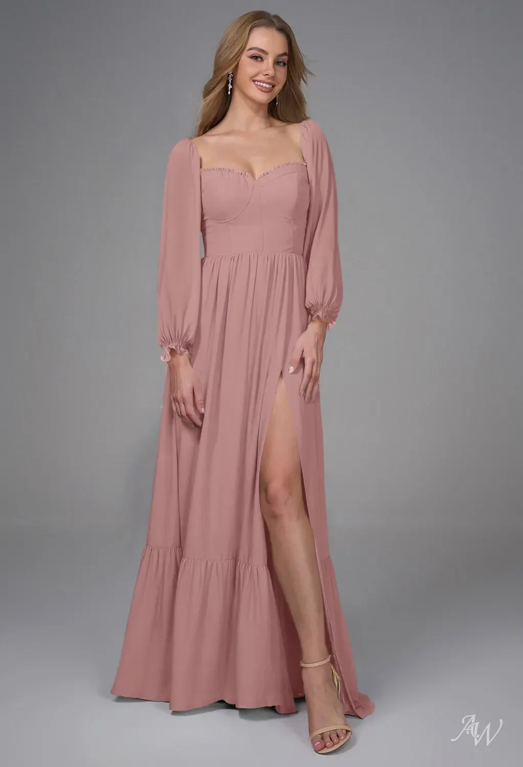 dusty pink bridesmaid dresses with sleeves Dusty Rose Bridesmaid Dresses Removable Sleeve – Lisposa main image 1