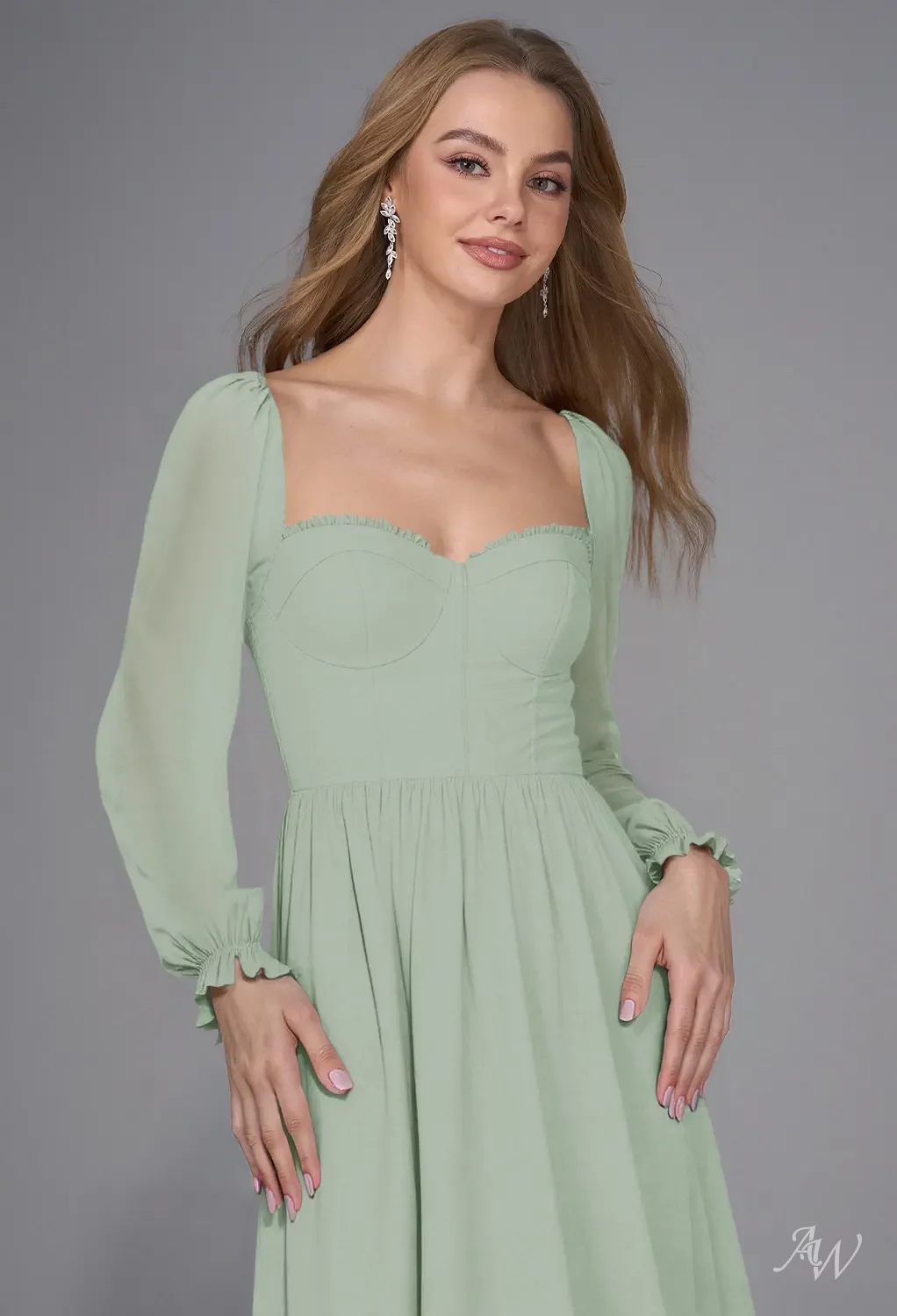 prom dress stores bowling green ky Green Applique High Neck Puff Sleeve A Line Dress main image 0
