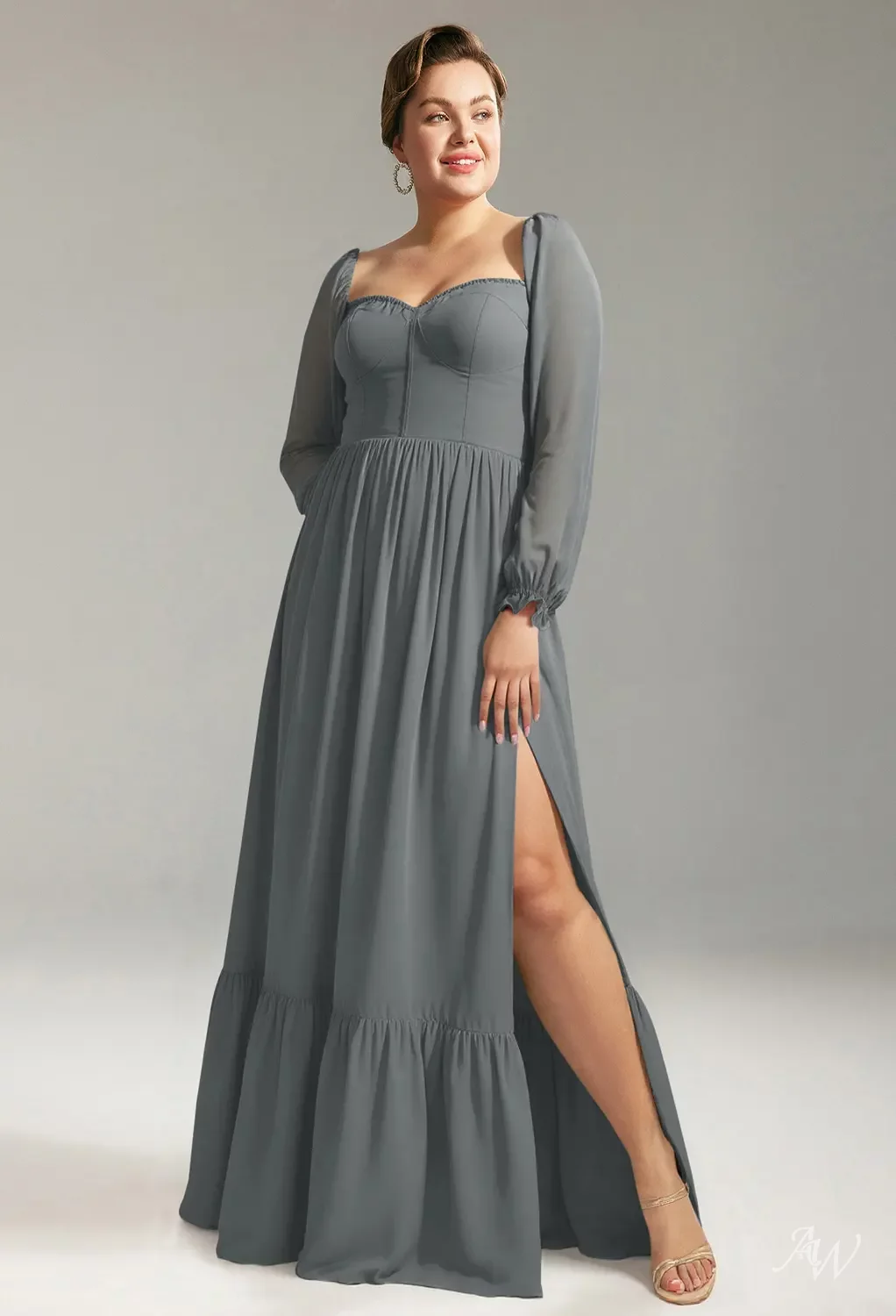 gray plus size a-line dress Wholesale Evening Dresses for Party Plus Size Sparkly Double V Neck main image 0
