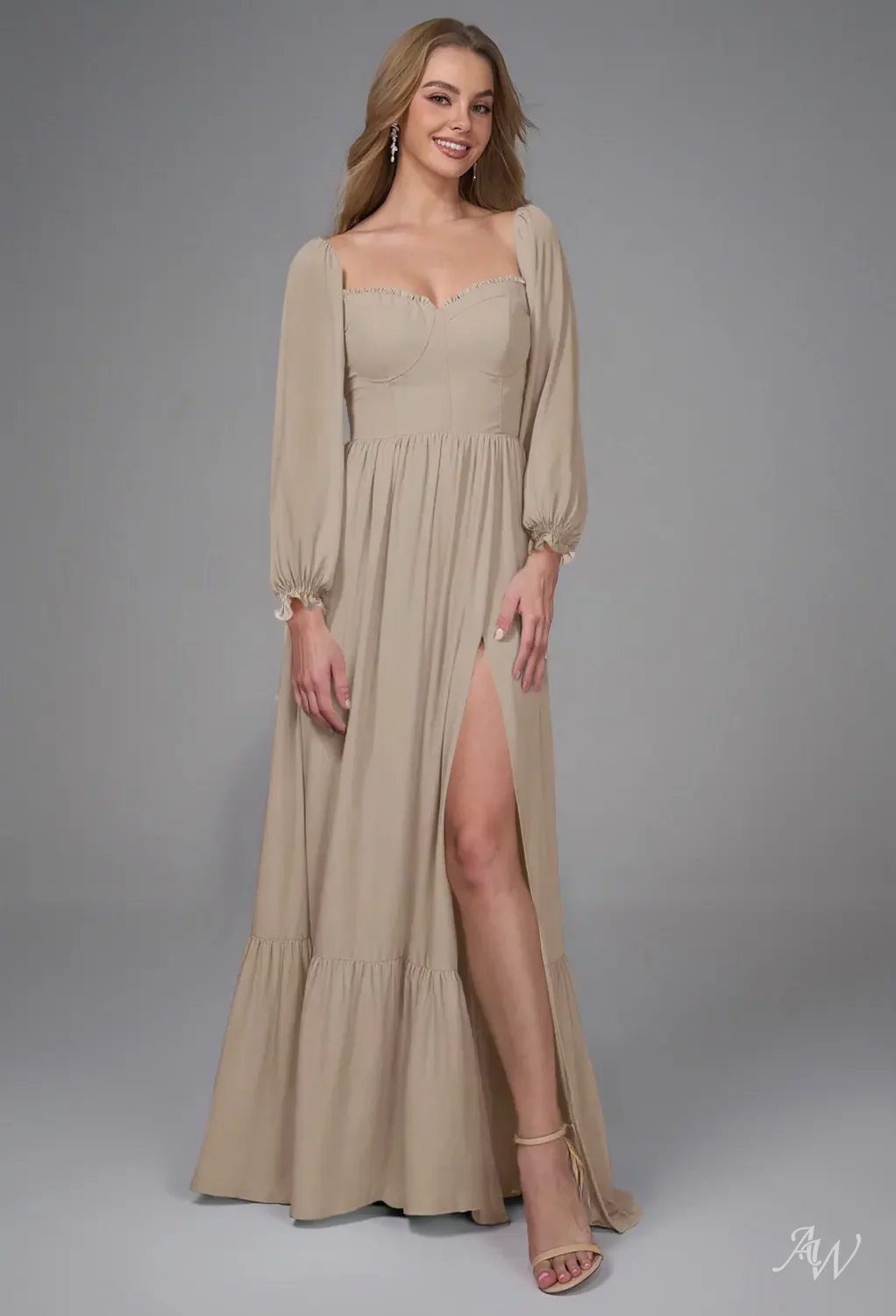 white christmas dresses Taupe Bridesmaids Dresses One Shoulder Sheath/Column Ruched Chiffon Bridesmaid Dresses with Slit