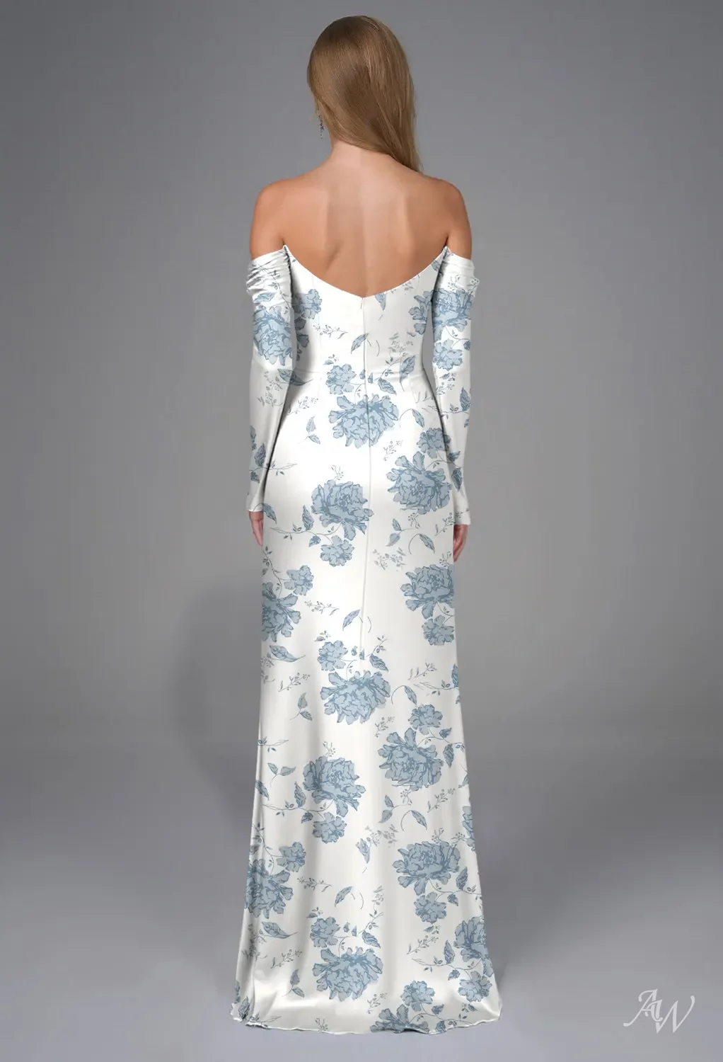 desert blue bridesmaid dresses AW.Bridal Mermaid Sweetheart Neckline Floor Length Long Sleeves Satin Ruching Split Floral Floral Dress Dusty Peonies Size 8 By Anthropologie Utility Square-Neck this sophisticated dress will YGroup_14894552514925 Size:AU4 - (US0)