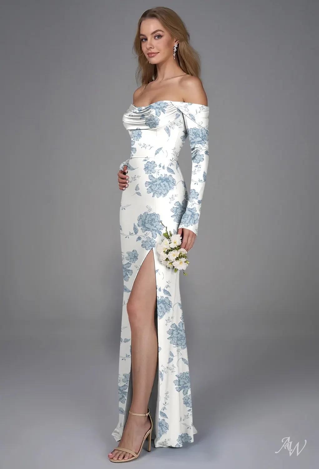 cocktail dress crystal peonies AW.Bridal Mermaid Sweetheart Neckline Floor Length Long Sleeves Satin Ruching Split Floral Bridesmaid Dresses Floral Dusty Blue Size 8 Long Sleeves Short Cocktail Sequin Bodycon COLOR:MINERAL BLUE FW25 - AUGUST La renta