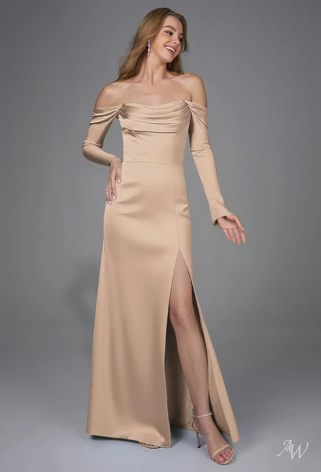 taupe long bridesmaid dresses AW.Bridal Mermaid Sweetheart Neckline Floor Length Sleeves Satin Ruching Split Long Dress Size 4 Light Blue Tutu Adults st-fashion Size:24M/2T high side slit