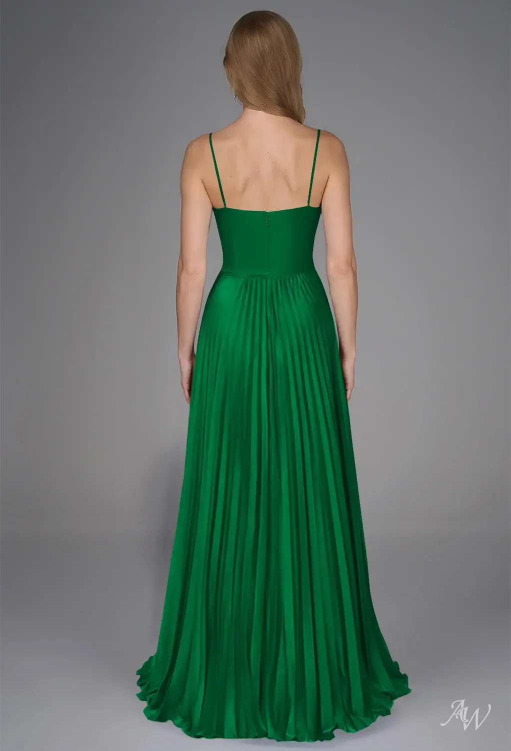 AW.Bridal A-line V-Neck Floor Length Sleeveless Spaghetti Straps Satin Draping Long Bridesmaid Dresses Dress Jolly Green Size 16