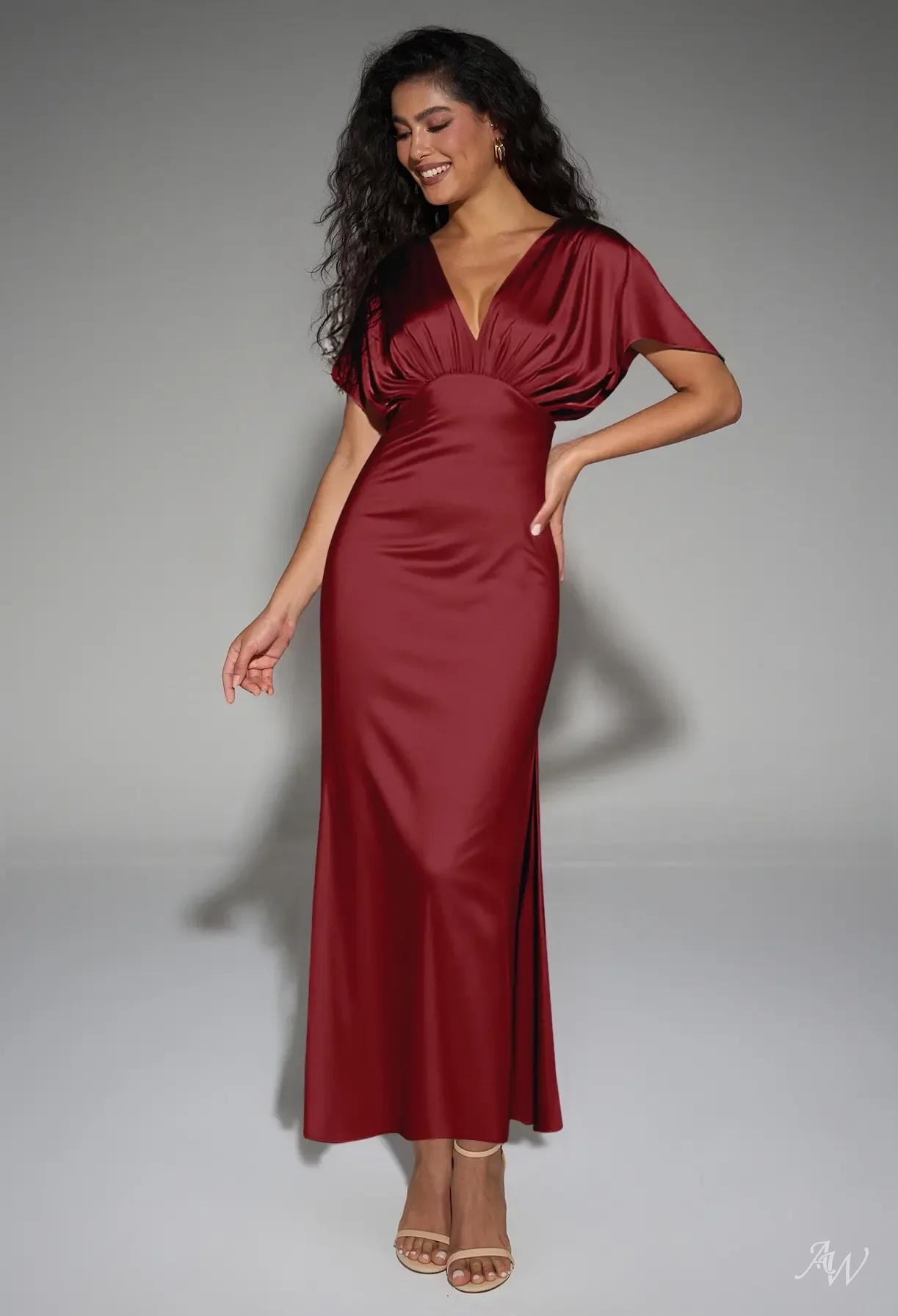 burgundy wrap bridesmaid dress AW.Bridal A-line V-Neck Ankle Length Short Sleeves Satin Ruching Split Long Dresses Size 6 Style:ME02548DN Bridesmaid Dress Color Swatch Burgundy remains one of formal_dresses