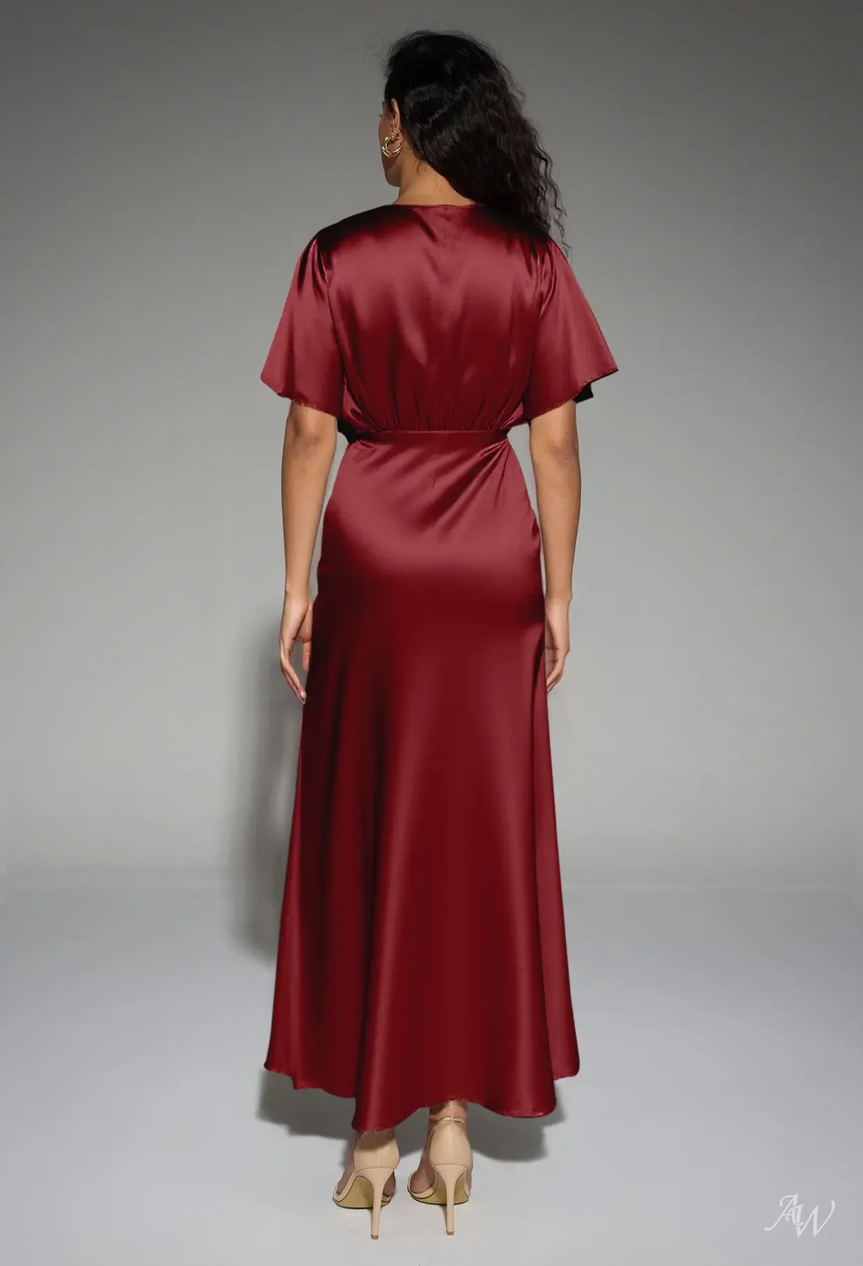 burgundy v neck bridesmaid dress Burgundy Lace A-line V-neckline Tea Length Short Bridesmaid Dresses, MBD201 main image 0