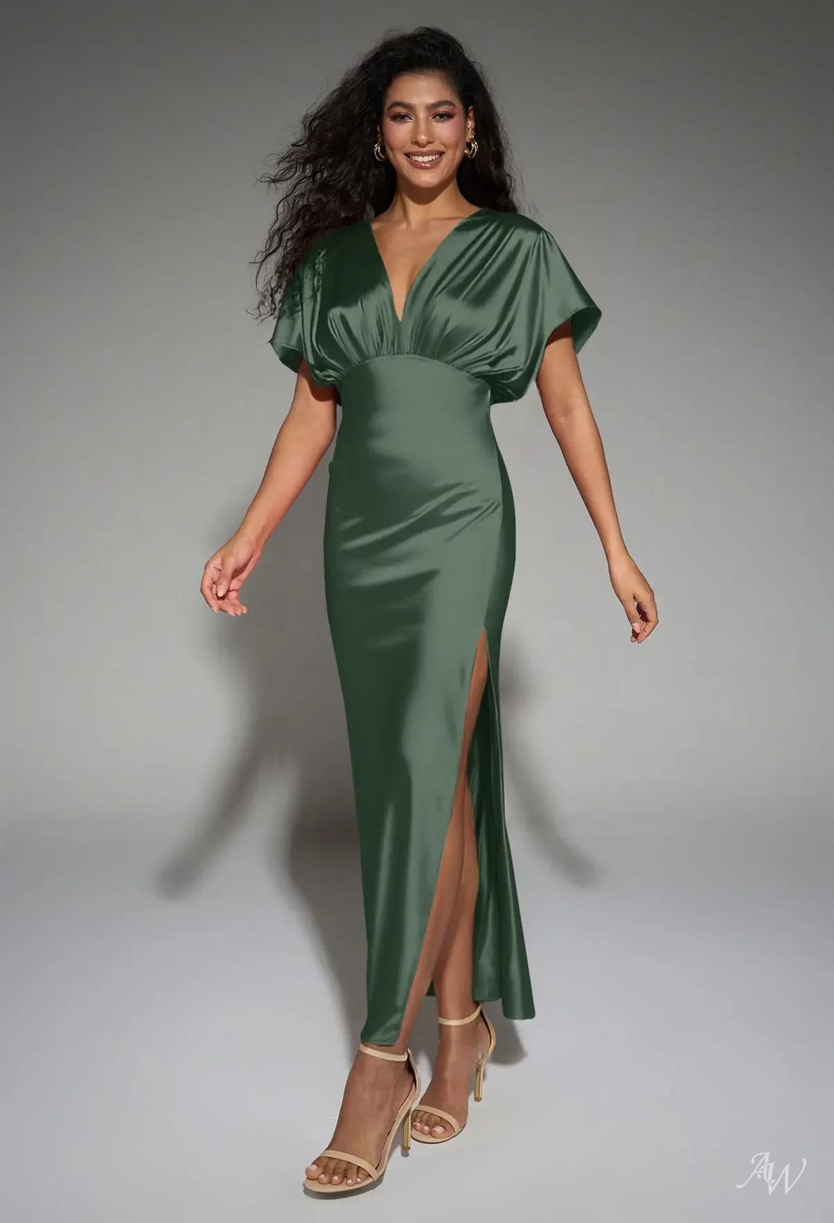 dark olive bridesmaid dresses Made in USA green Infinity Dress Multiway Dress Convertible Made in USA The tie waist allows you to easily wrap it around and tie it to fit figure AW Suzy Satin Charmeuse Dark