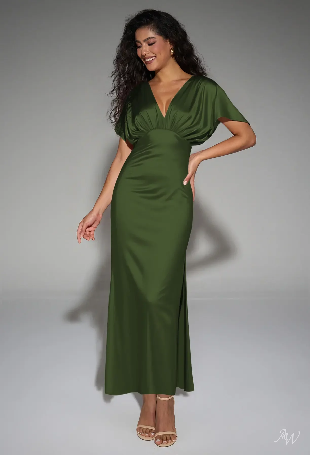 green emerald velvet dress Olive Green Mismatched Fashion Silk Satin Sheath with Slit Long Bridesmaid Dresses, CB0307 Custom Size(leaving A note) / As Pic / B