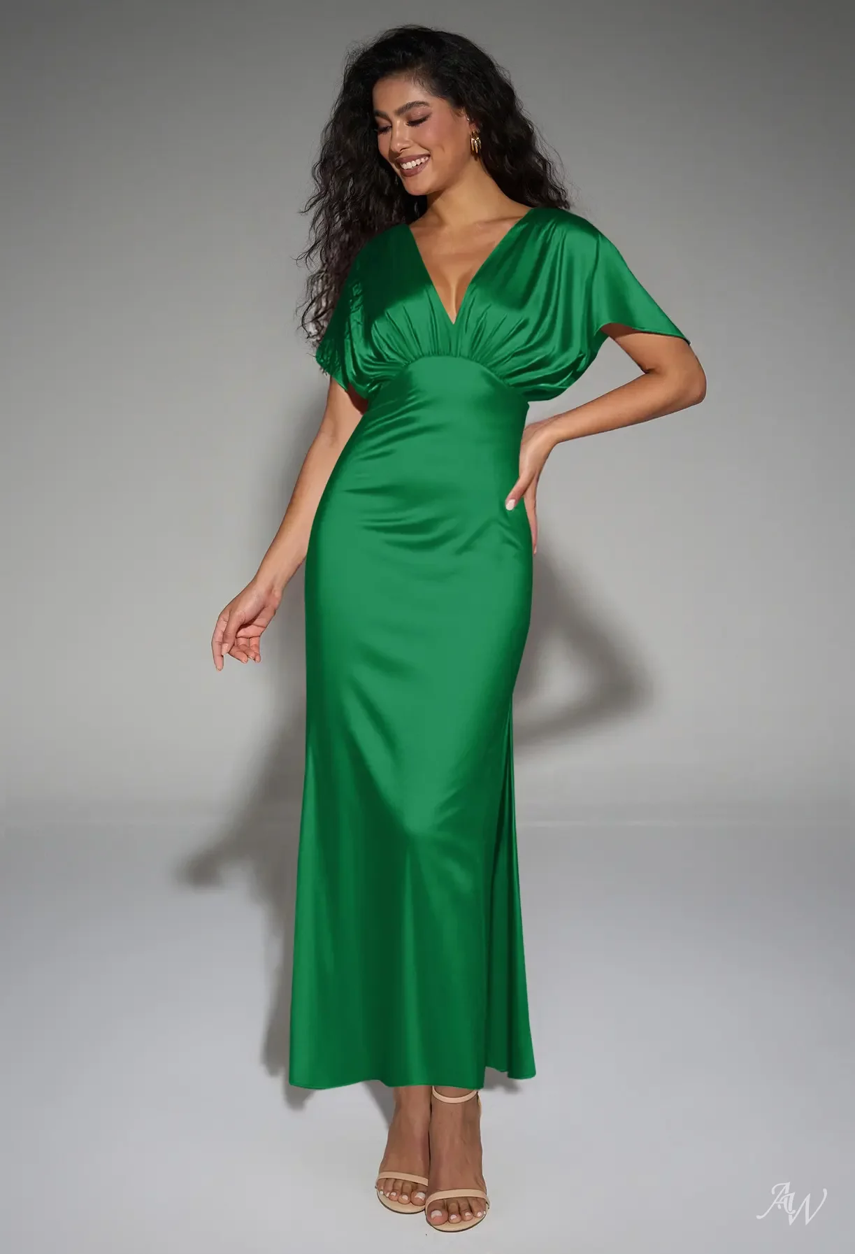 green ankle length dress Simple Backless Short Wedding Dress main image 1