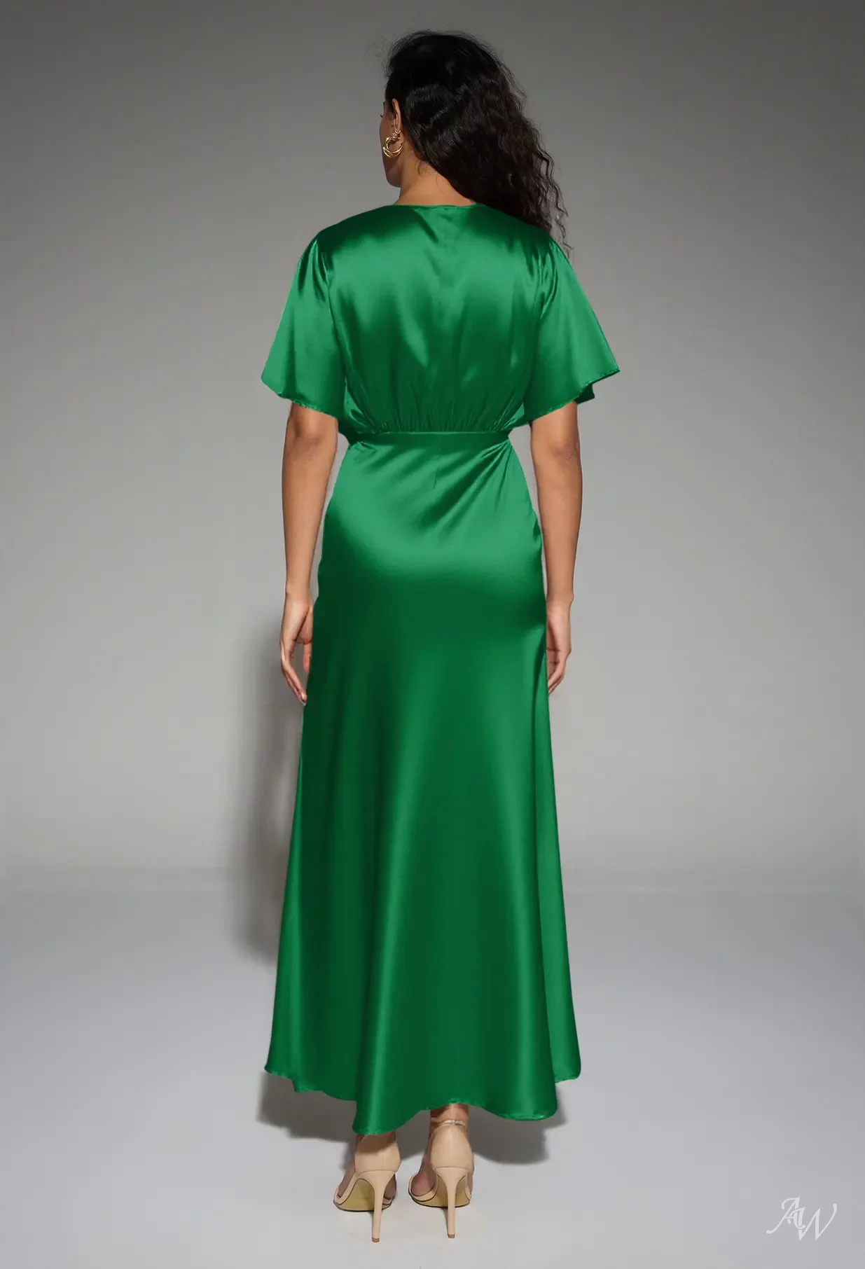 light green dress satin GREEN ONE-SHOULDER CAPE DRAPED SILK DRESS | CULT MIA main image 1