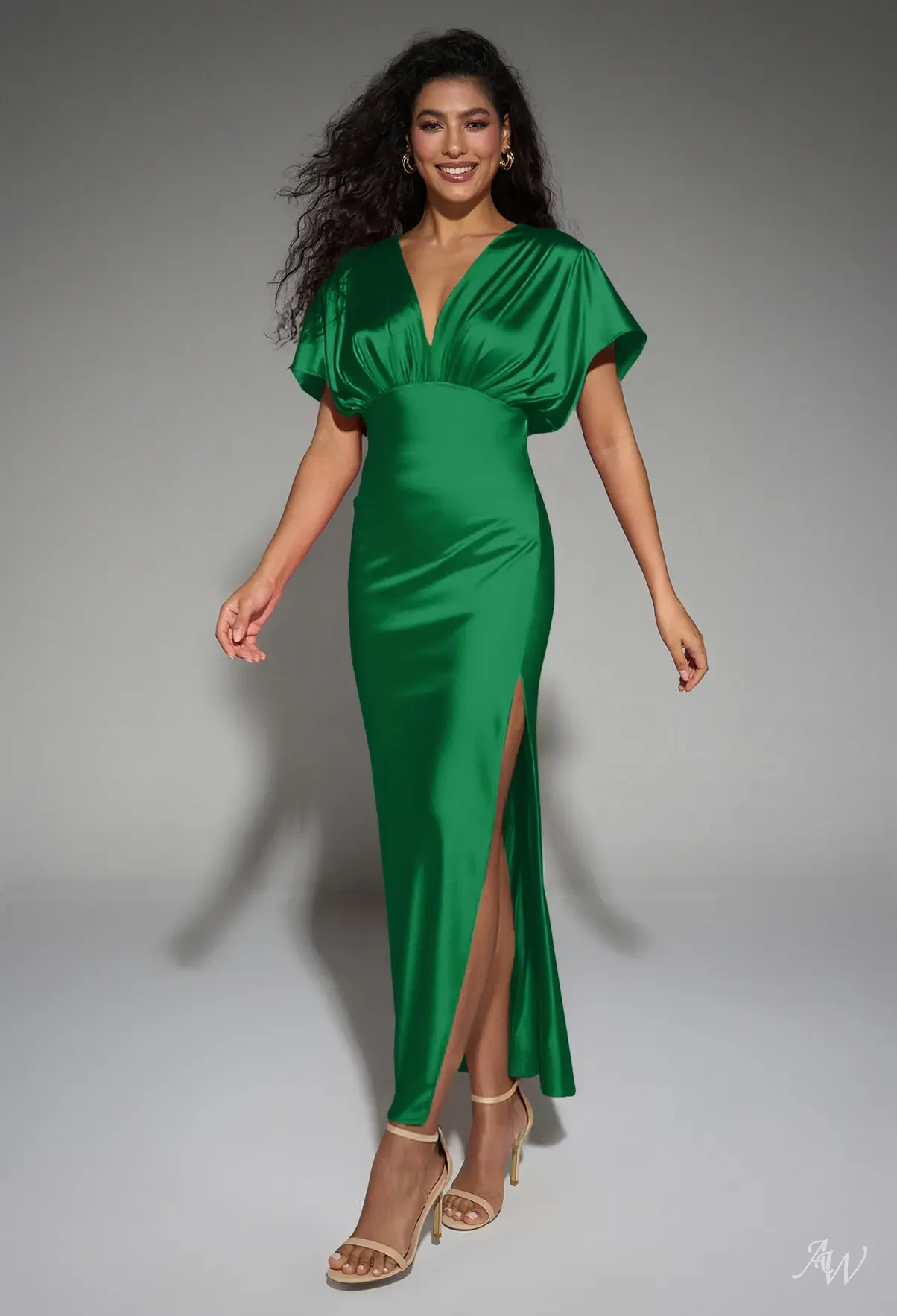 green satin dress bridesmaid BABARONI Strapless Trumpet Long Dress with Slit Olive Green, Olive Green / US0 main image 0
