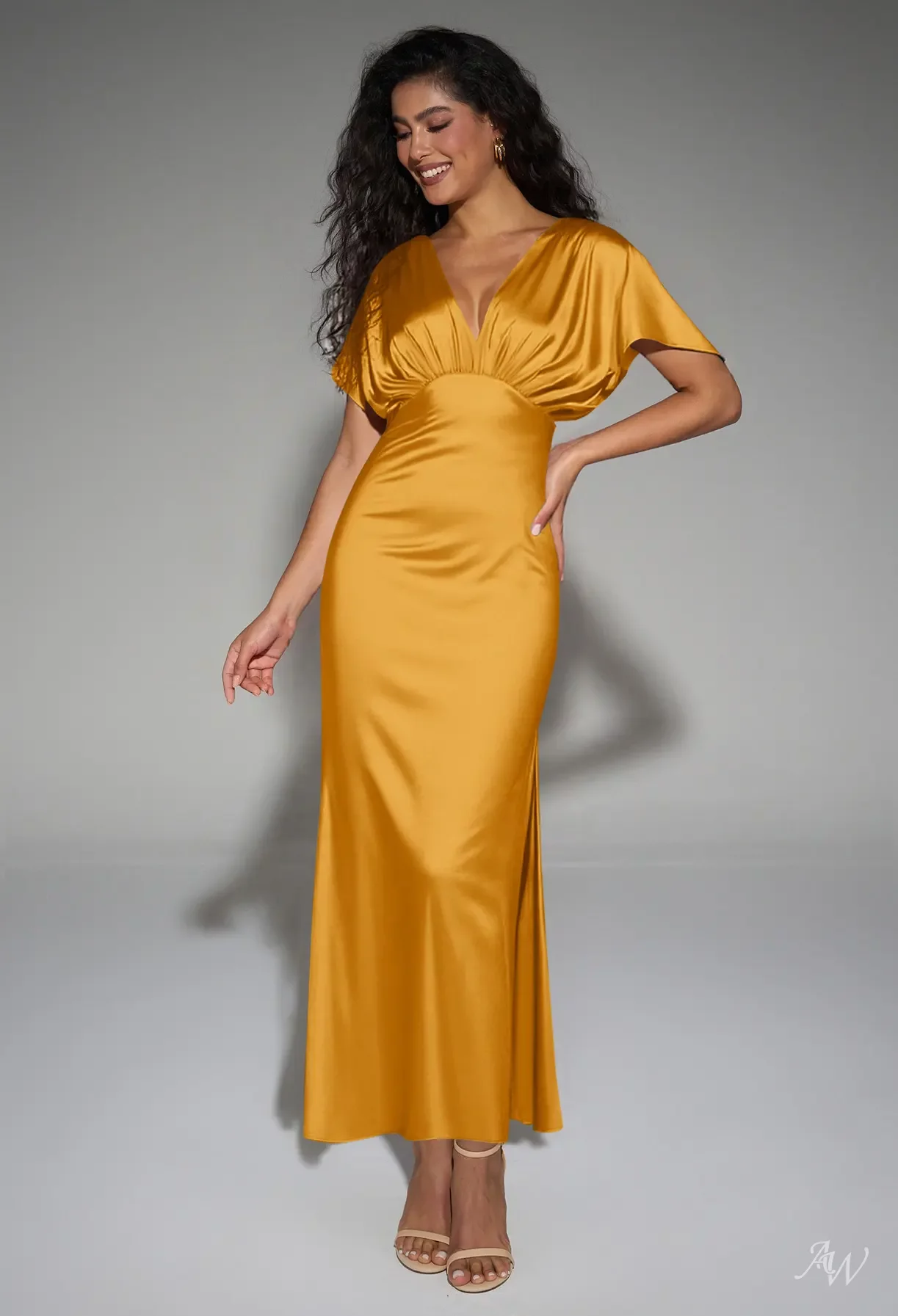 a-line dress mango AW.Bridal V-Neck Ankle Length Short Sleeves Satin Ruching Split Long Bridesmaid Dresses Size 18 Size:14 blending practicality with style new bestseller-cocktail Nicole Kidman wearing a