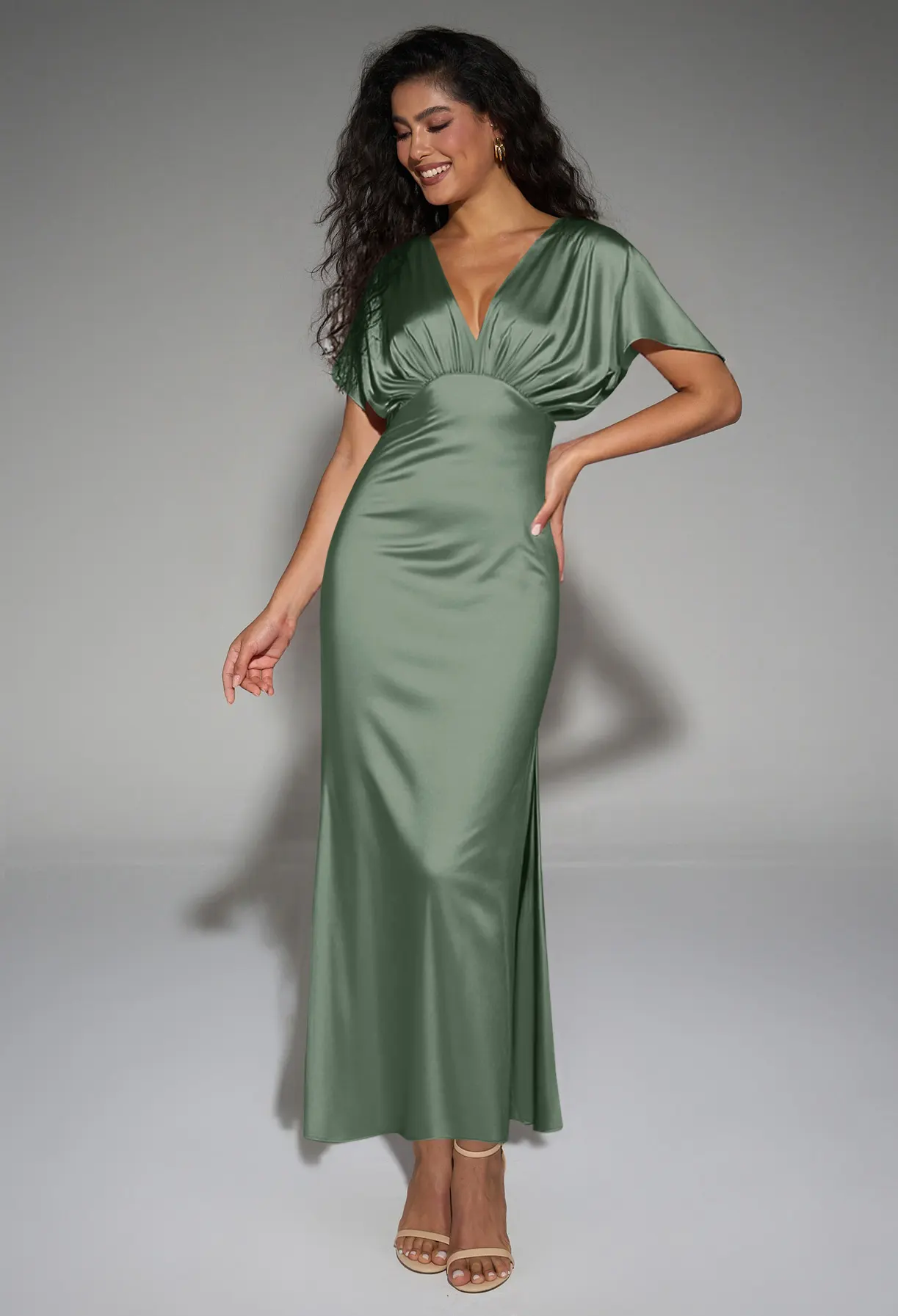 oil green dress Elegant oil green dress crafted – Zayna Dresses main image 1