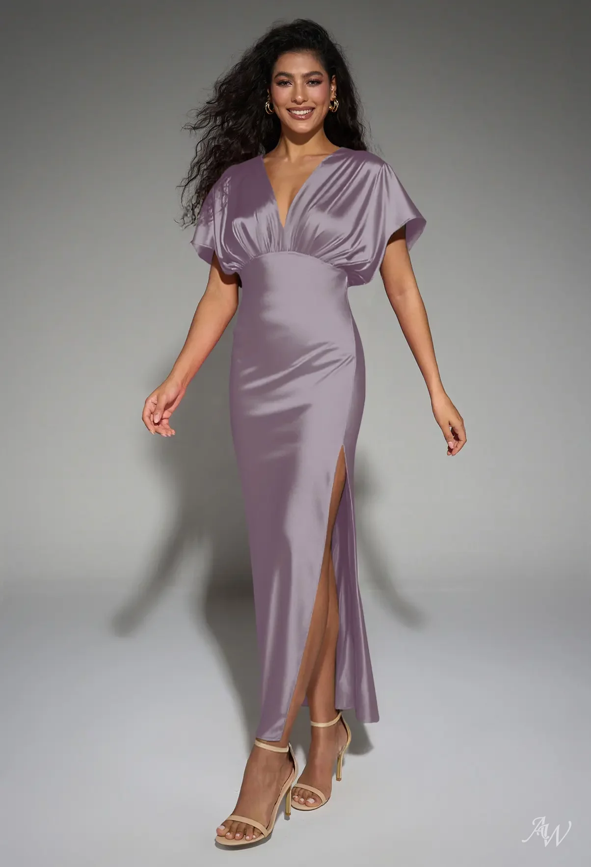 purple haze dress AW.Bridal A-line V-Neck Floor Length Short Sleeves Satin Plus Size Dresses Dress Purple Haze Plus Size 16