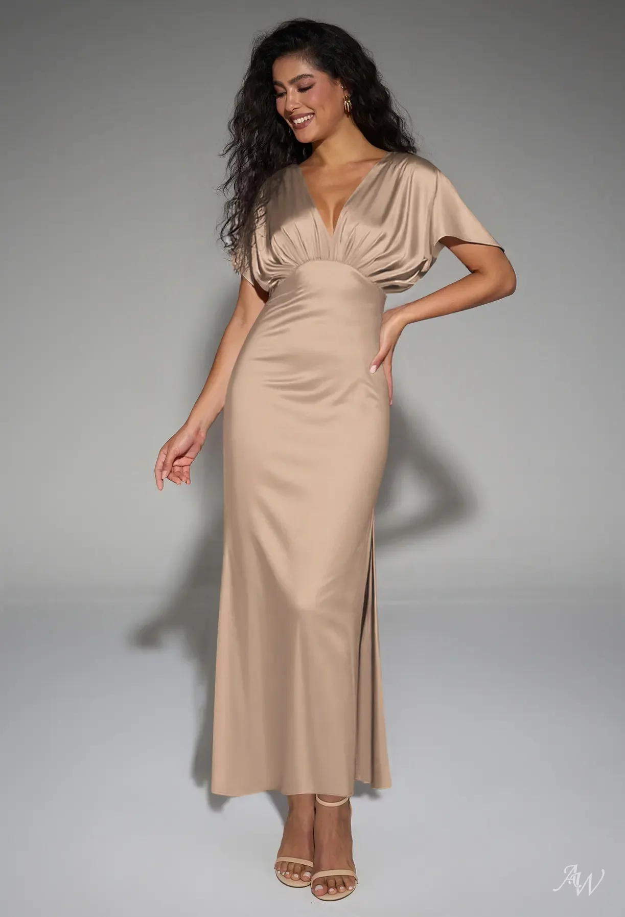 satin taupe dress Taupe Satin Bridesmaid Dress A-Line Floor-Length