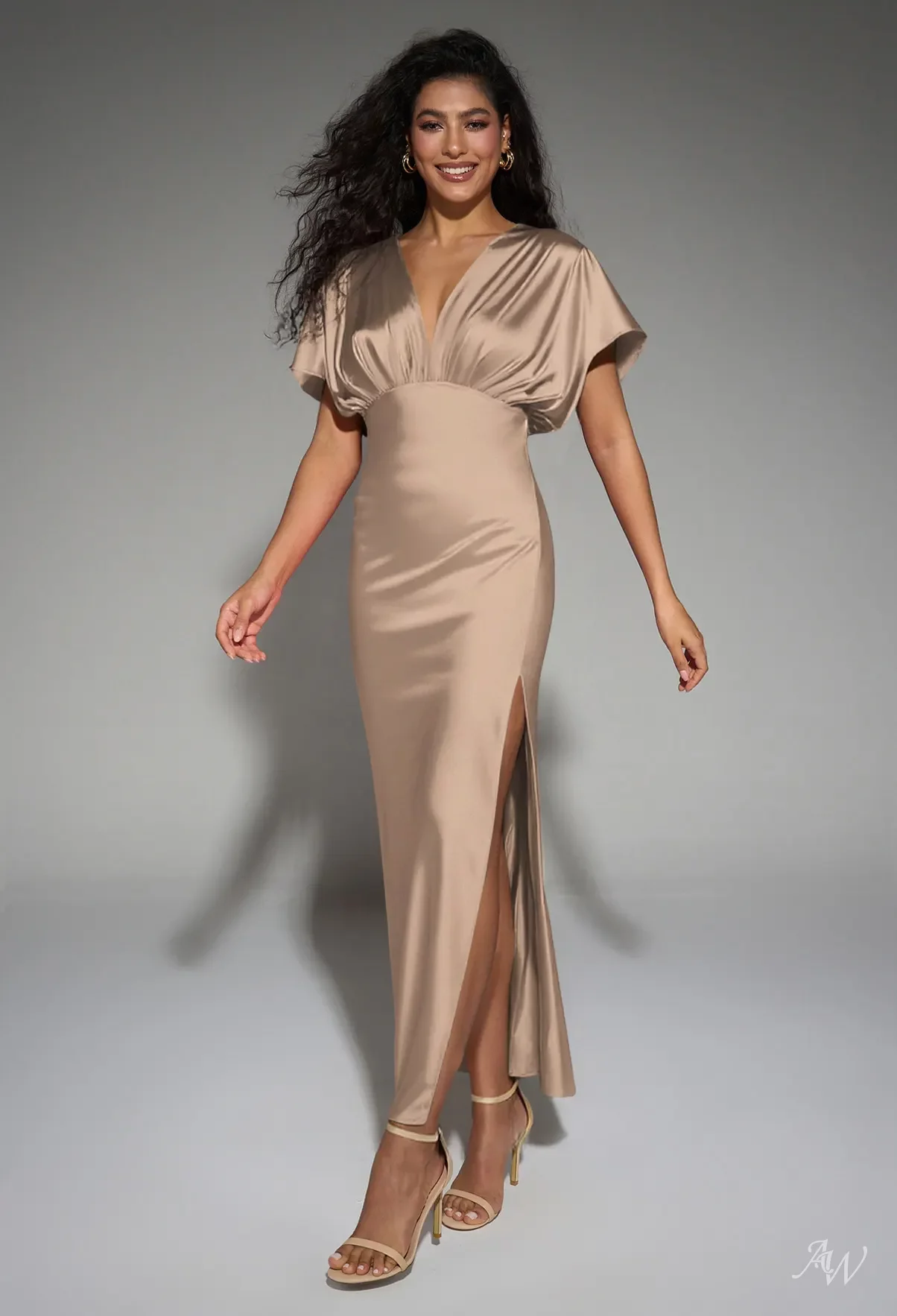 taupe silk dress Soleil Taupe 100% Washable Silk Maxi Dress