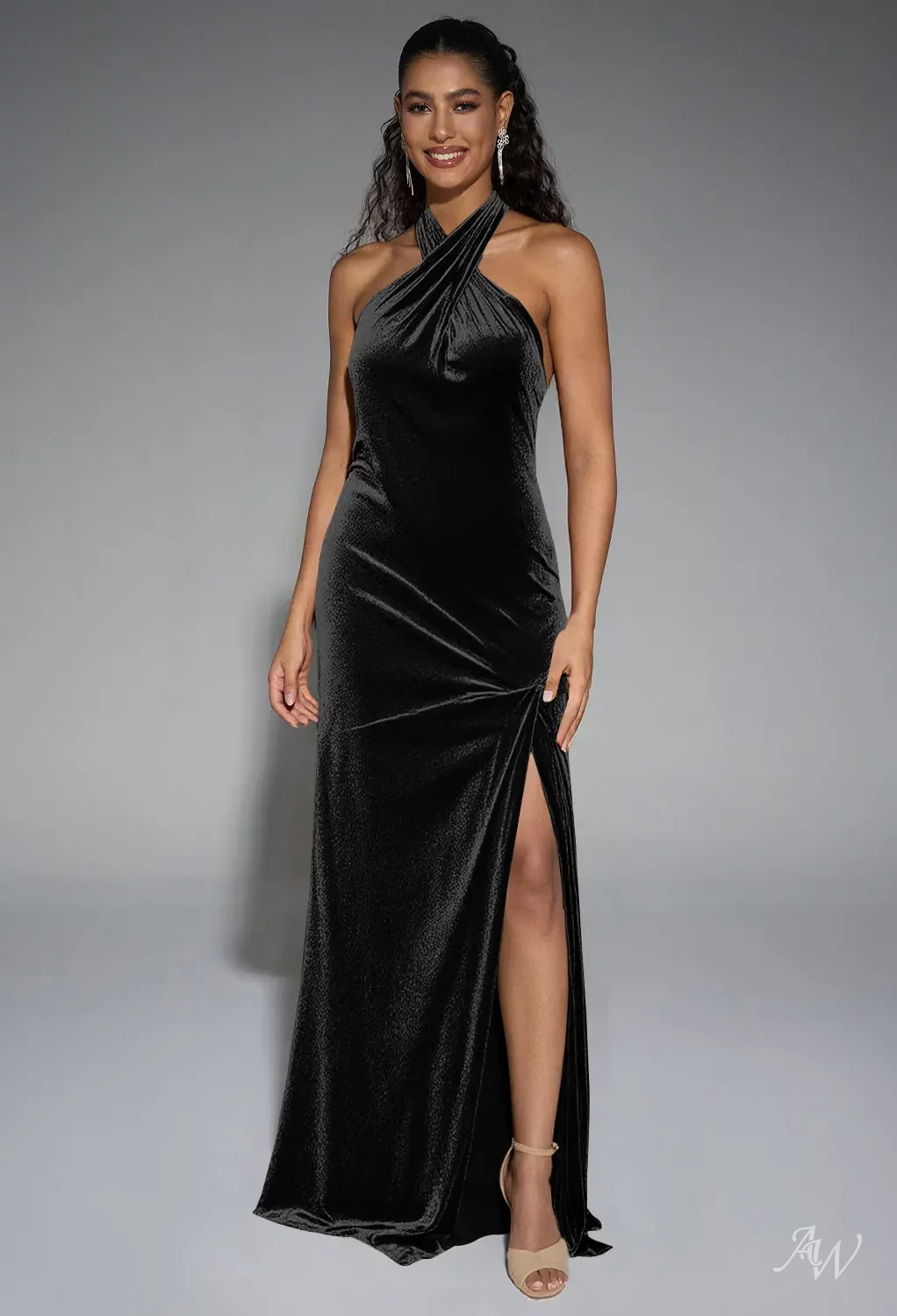 black bridesmaid dresses high neck Popular V-neck Emerald Green Velvet Long Cheap Custom Bridesmaid Dress –  MarryLover main image 0