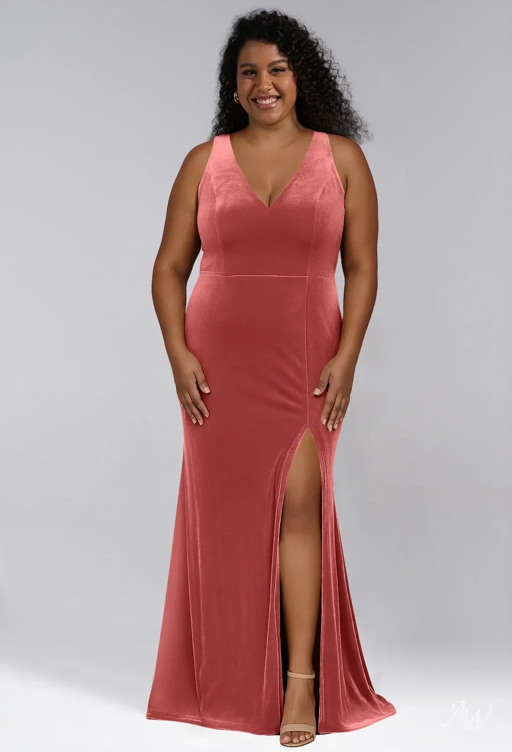 AW.Bridal Mermaid V-Neck Floor Length Sleeveless Split Crisscross Back Long Bridesmaid Dresses Dress Dusty Rose Size 16