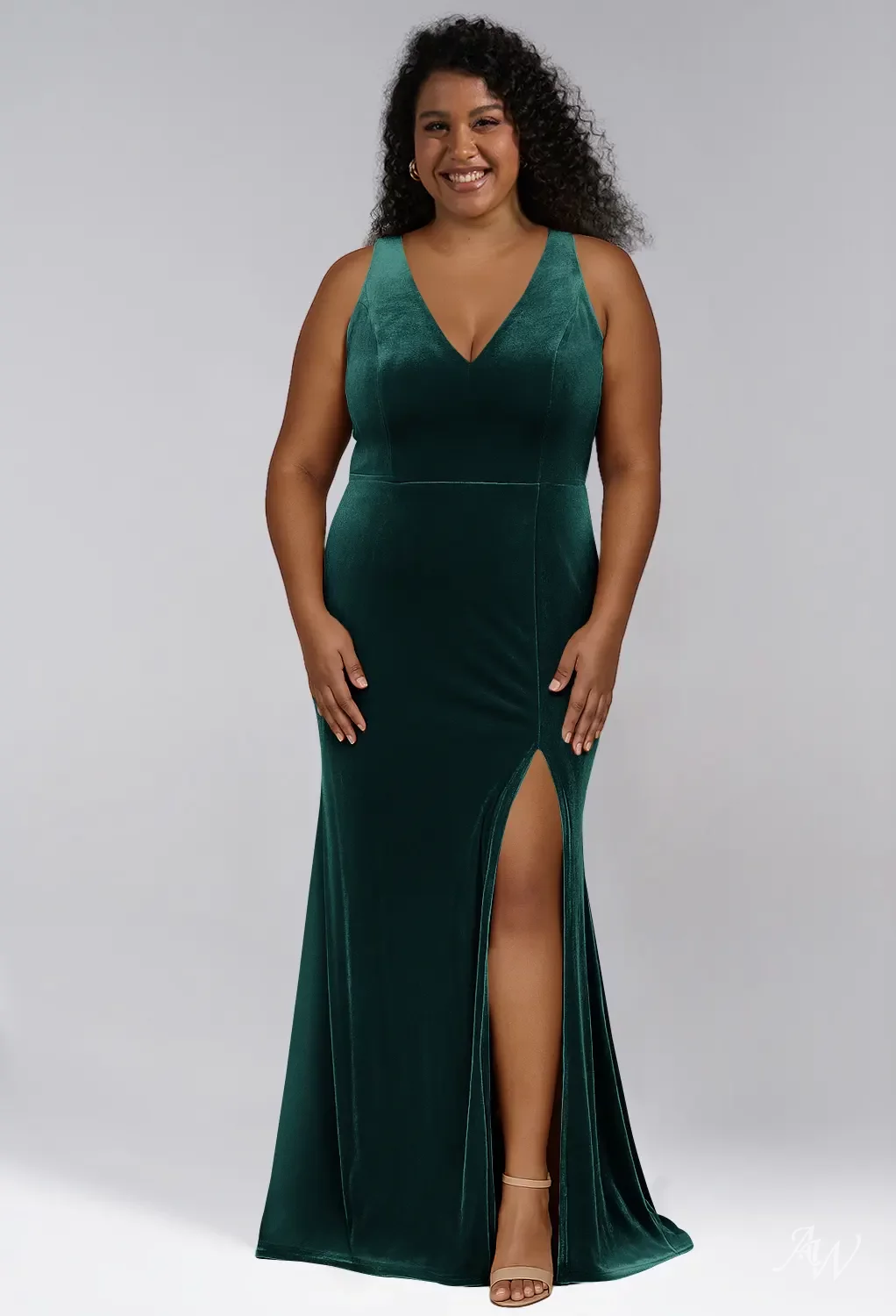 Plus Size Hunter Green Mermaid Dress Mermaid V-Neck Floor Length Sleeveless  Split Crisscross Back Long