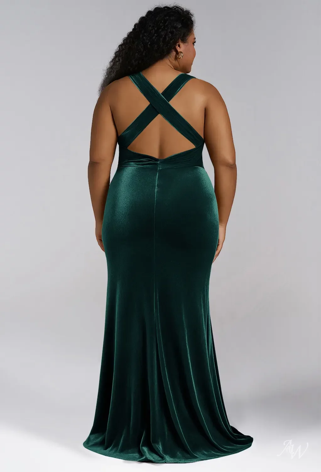 AW.Bridal Mermaid V-Neck Floor Length Sleeveless Split Crisscross Back Long Bridesmaid Dresses Dress Hunter Green Size 16