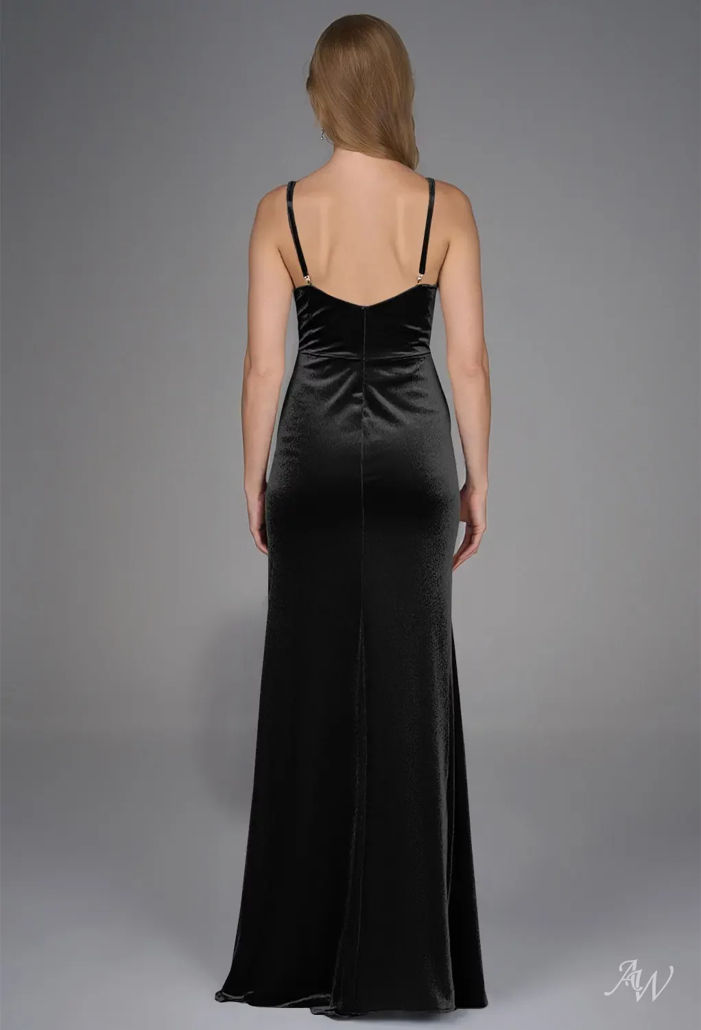 AW.Bridal Mermaid Halter Neckline Floor Length Sleeveless Spaghetti Straps Ruching Split Long Bridesmaid Dresses Dress Black Size 6