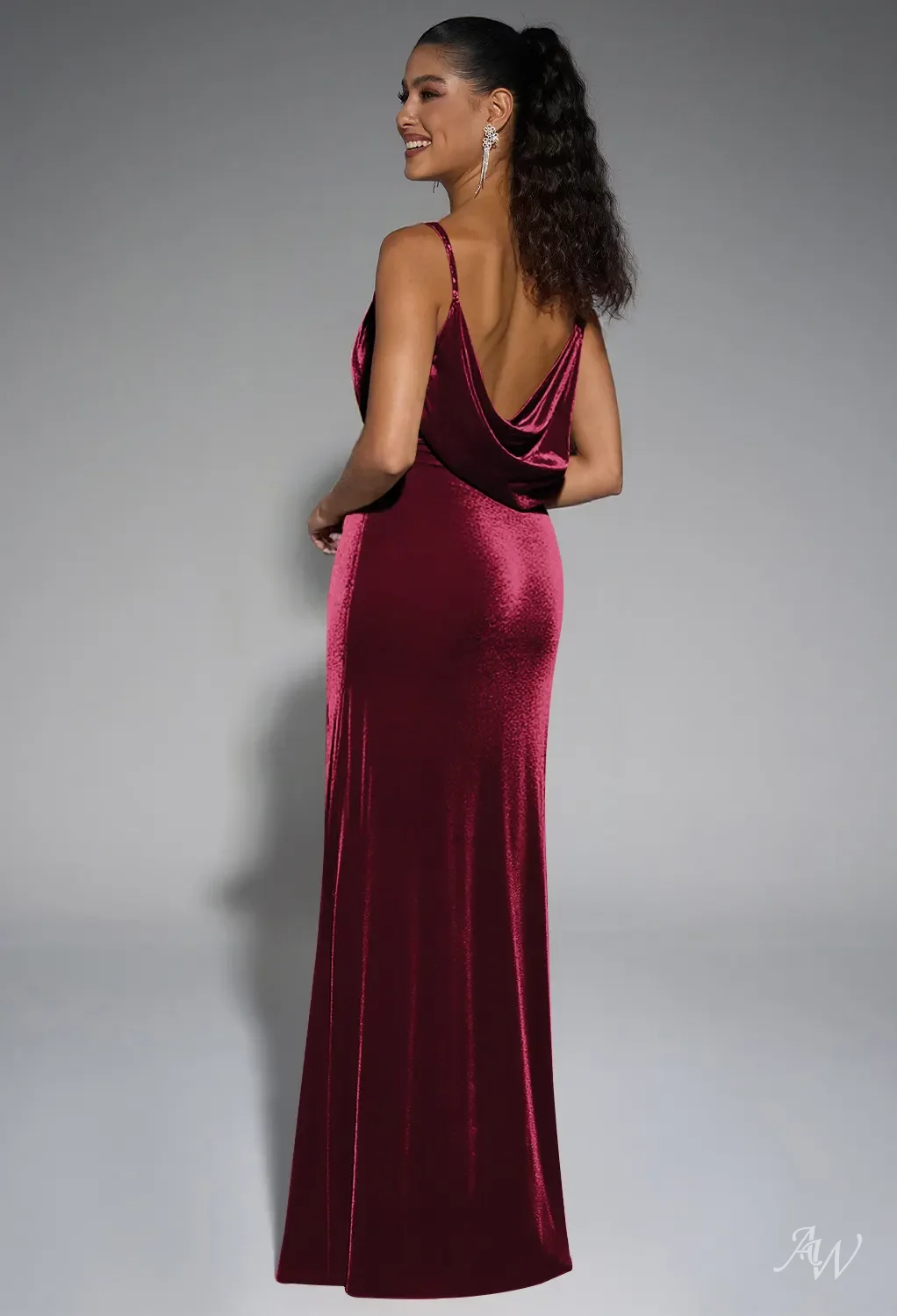 AW.Bridal Mermaid V-Neck Floor Length Sleeveless Spaghetti Straps Backless Cowl Back Long Bridesmaid Dresses Dress Burgundy Size 8