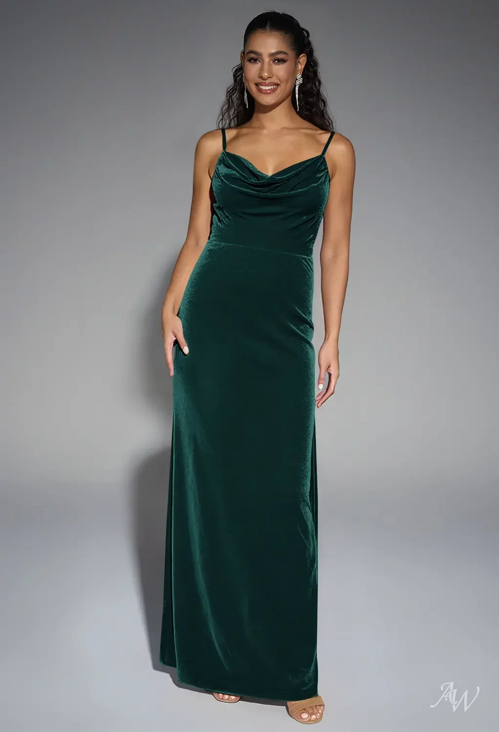 AW.Bridal Mermaid V-Neck Floor Length Sleeveless Spaghetti Straps Backless Cowl Back Long Bridesmaid Dresses Dress Hunter Green Size 16