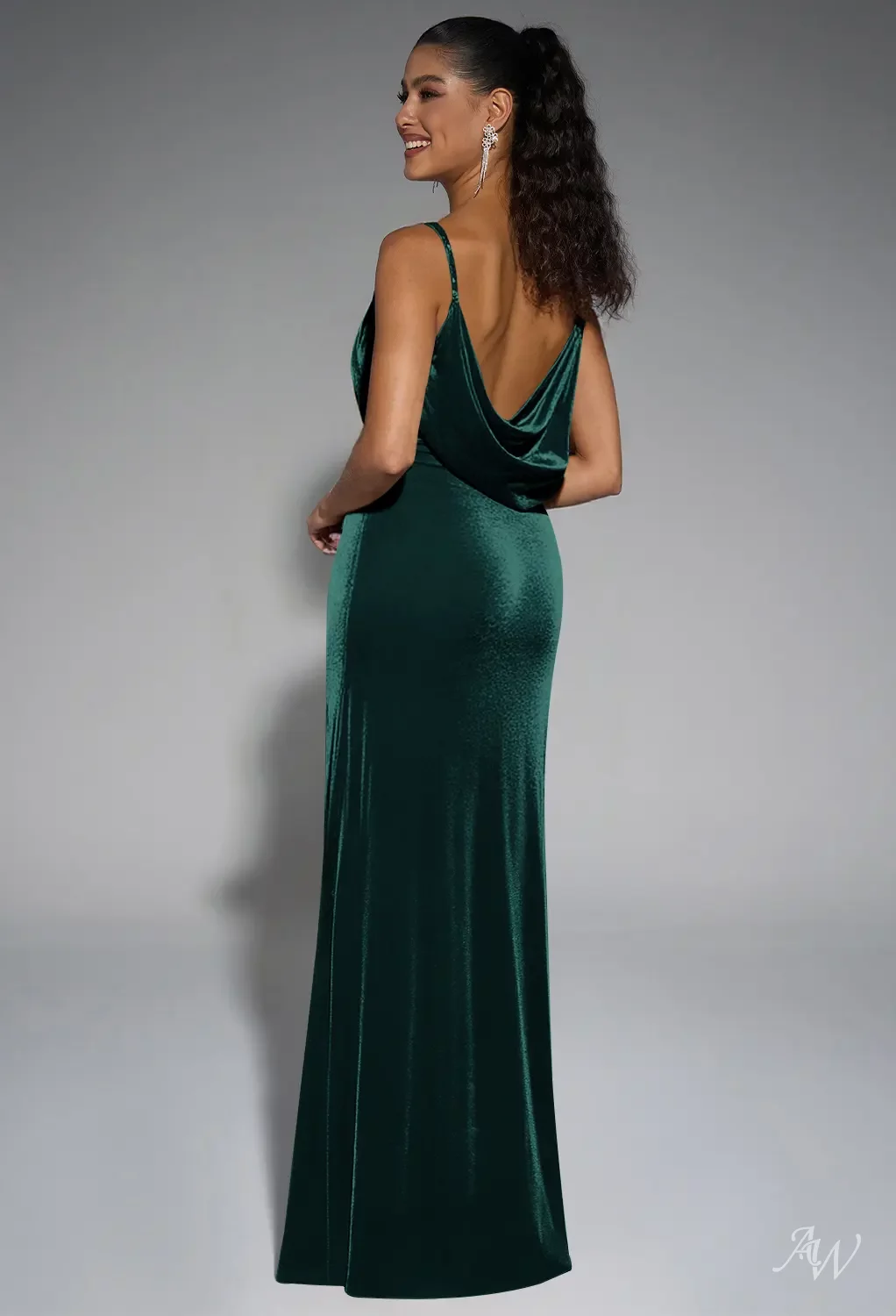 AW.Bridal Mermaid V-Neck Floor Length Sleeveless Spaghetti Straps Backless Cowl Back Long Bridesmaid Dresses Dress Hunter Green Size 16
