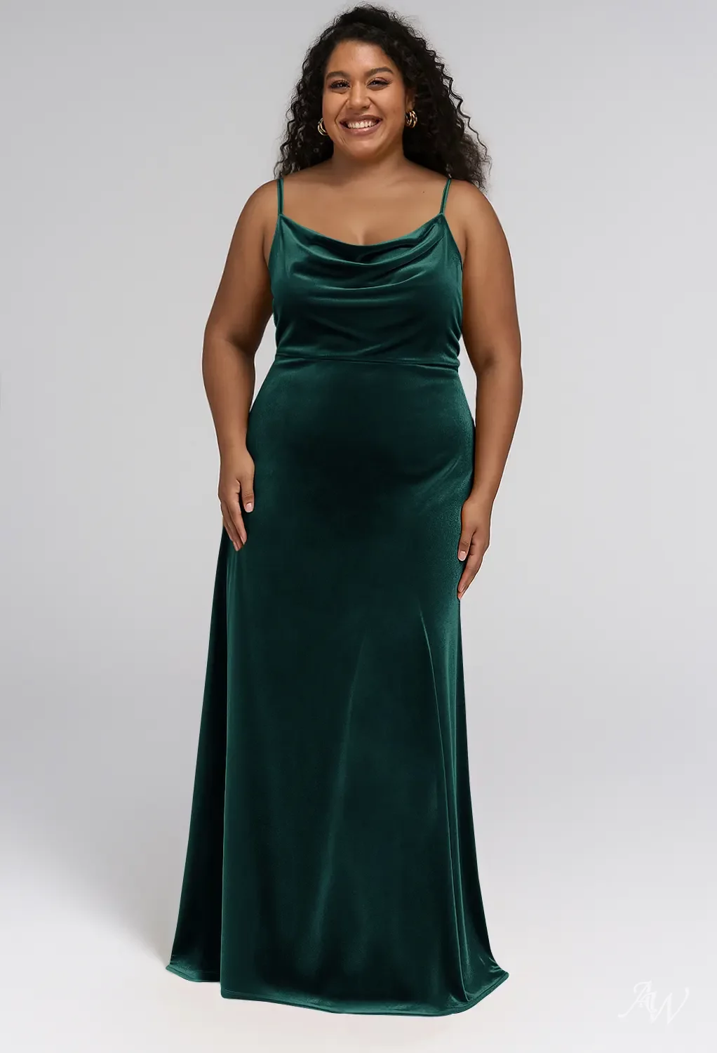 AW.Bridal Mermaid V-Neck Floor Length Sleeveless Spaghetti Straps Backless Cowl Back Long Bridesmaid Dresses Dress Hunter Green Size 16