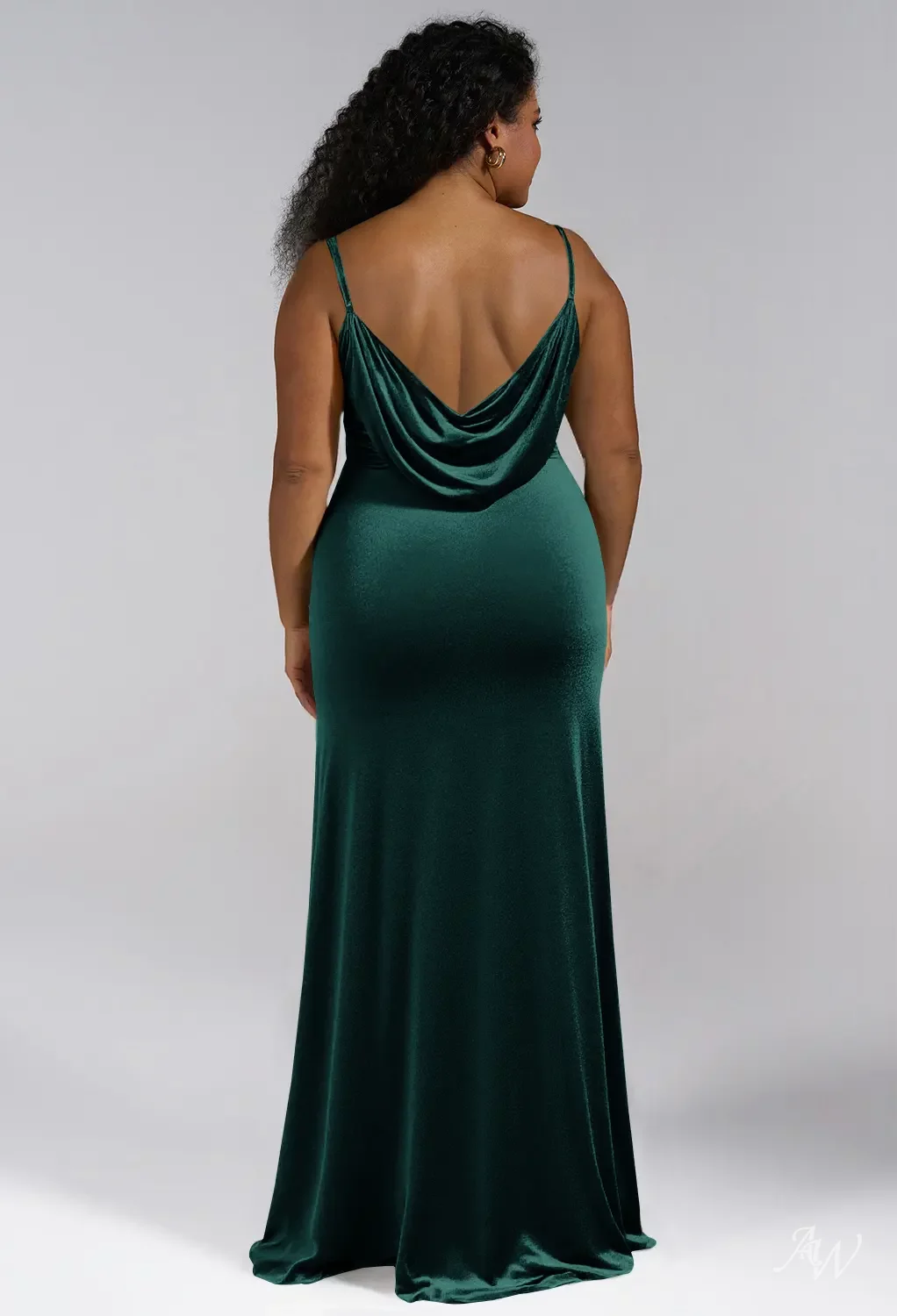 AW.Bridal Mermaid V-Neck Floor Length Sleeveless Spaghetti Straps Backless Cowl Back Long Bridesmaid Dresses Dress Hunter Green Size 16