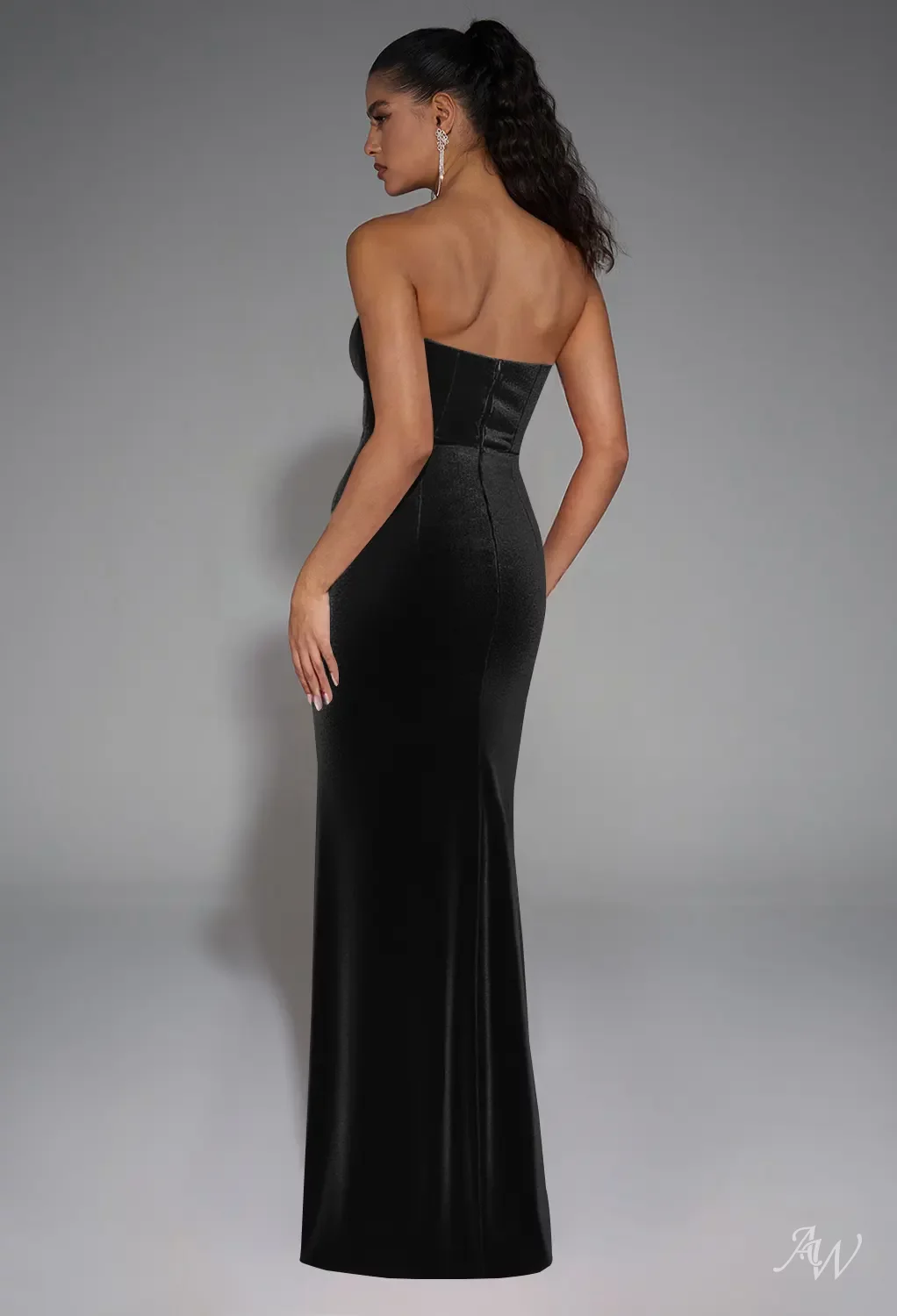 AW.Bridal Mermaid Sweetheart Neckline Floor Length Sleeveless Spaghetti Straps Corset Ruching Split Long Bridesmaid Dresses Dress Black Size 4