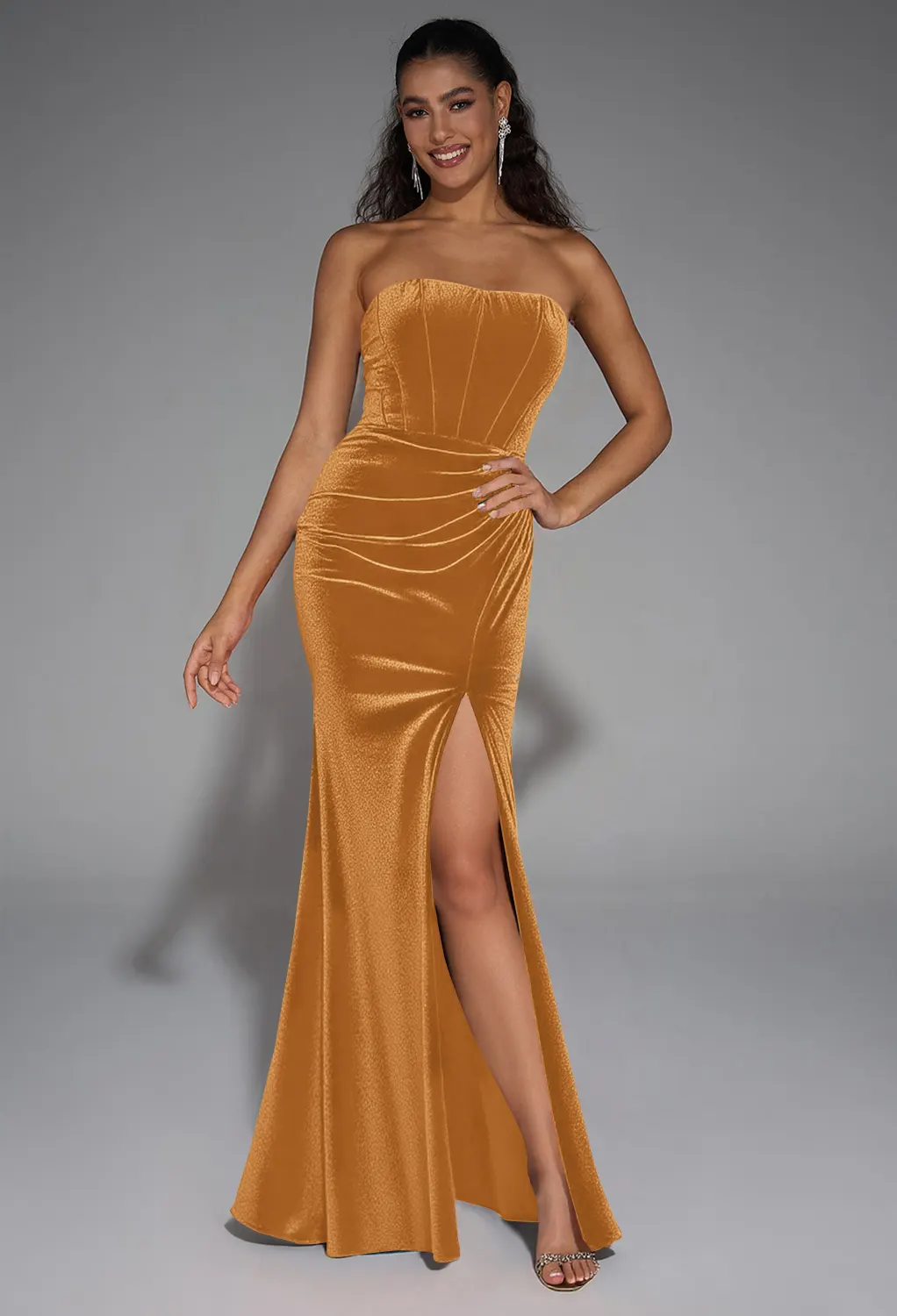 gold velvet bridesmaid dresses KissProm