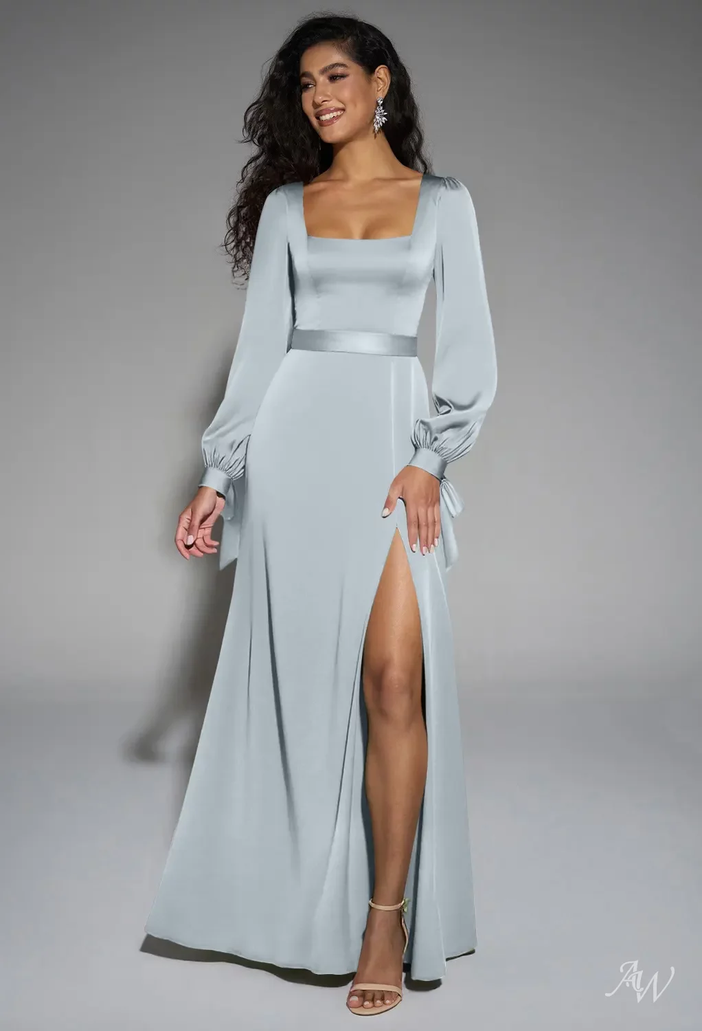 square neck long sleeve bridesmaid dress Square Neck Long Sleeve Dress main image 1