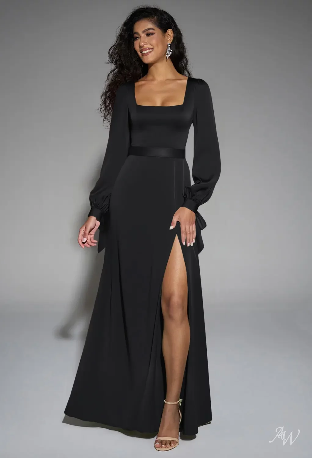 black square neck bridesmaid dress KissProm
