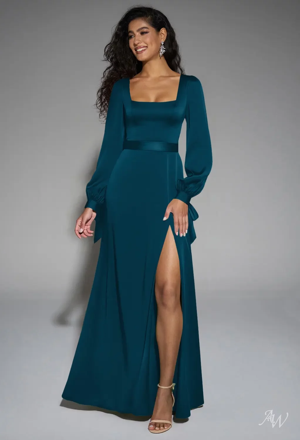 blue dress for baby girl Ankle-Length Charmeuse Bridesmaid Dresses with Sheath Halter Sleeveless main image 1