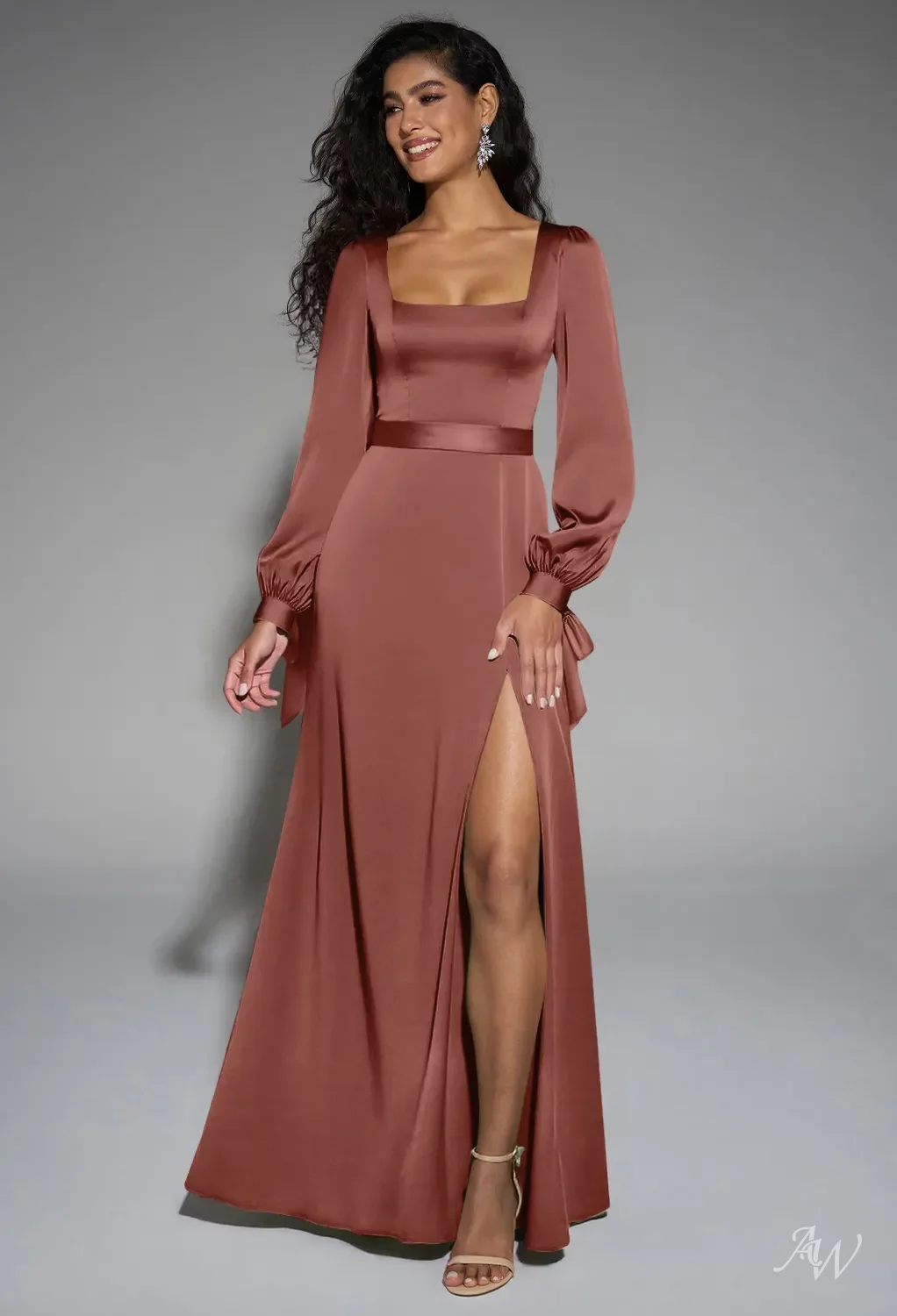 AW Rose Dress, Dark Navy Satin Charmeuse Floor Length Square Neckline  Bridesmaid Dresses | AW.Bridal