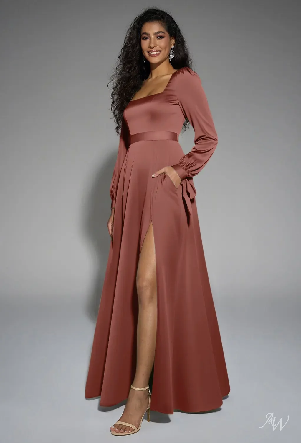 AW Rose Satin Charmeuse Desert Rose Bridesmaid Dresses